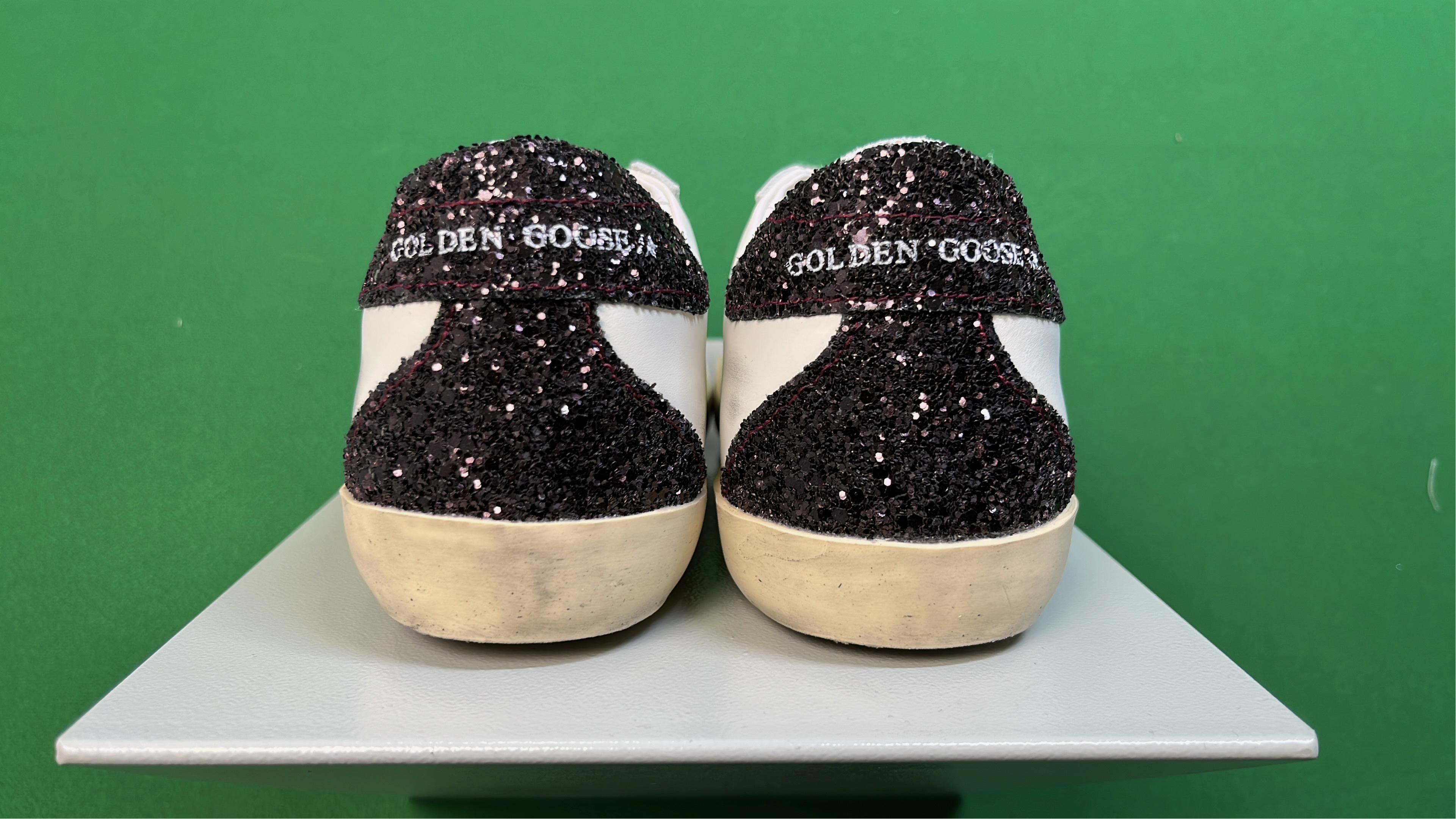 Golden Goose White Sneakers with Glitter Star and Burgundy Heel