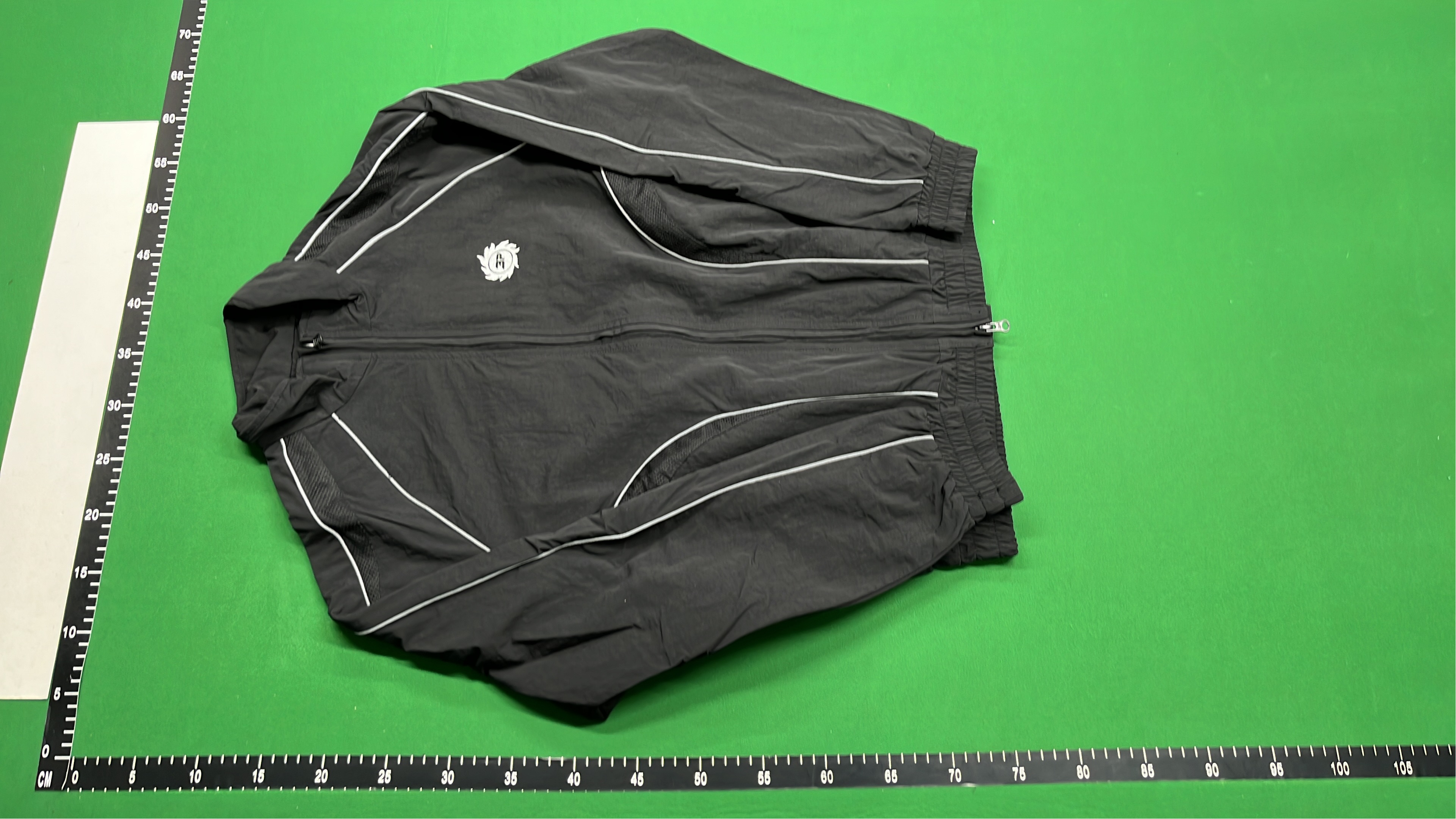 Black Track Jacket with White Stitching and Logo