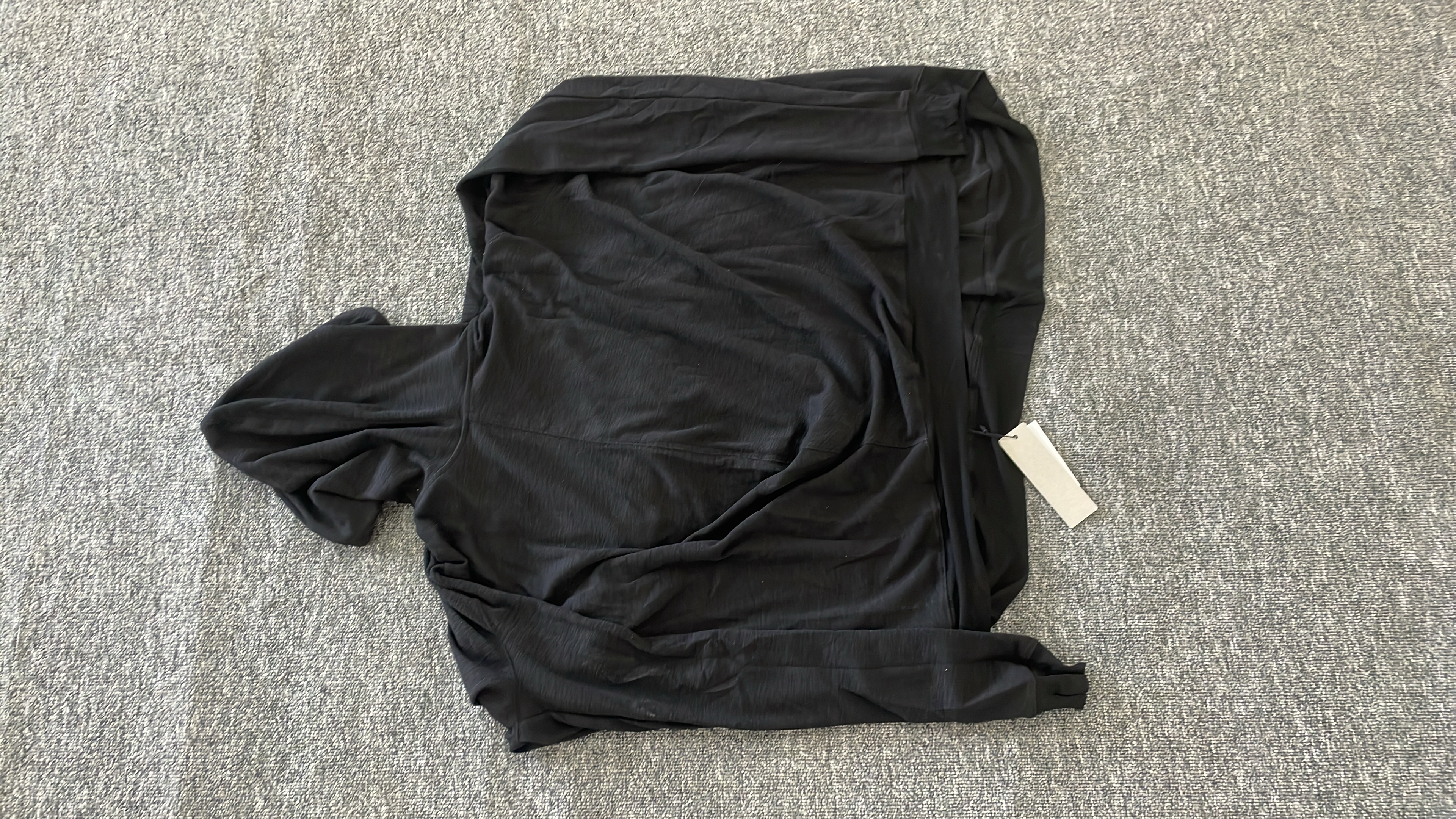 Black Asymmetrical Hoodie with White Drawstrings