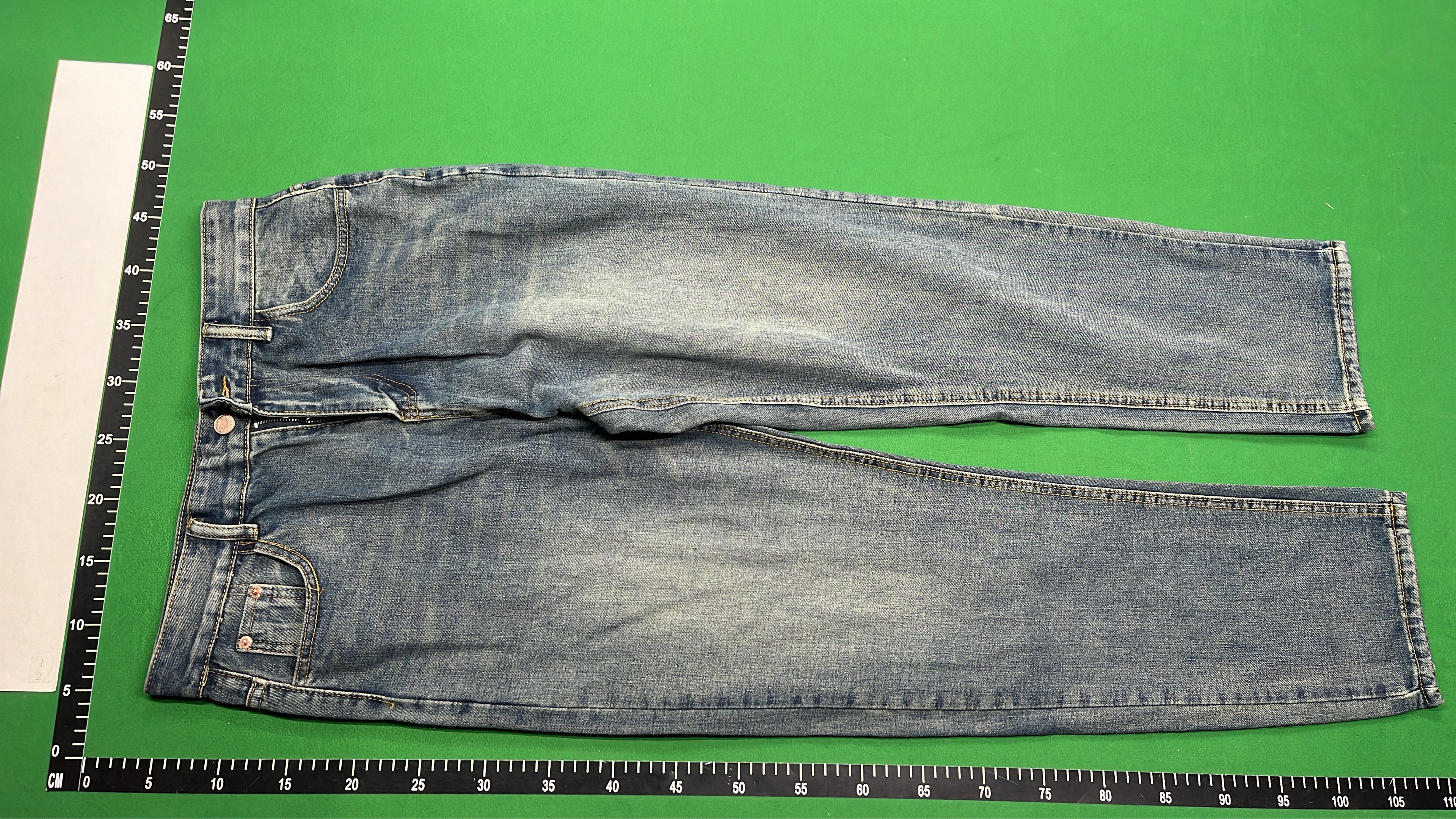 Vintage Washed Denim Jeans with Heart Patch Design