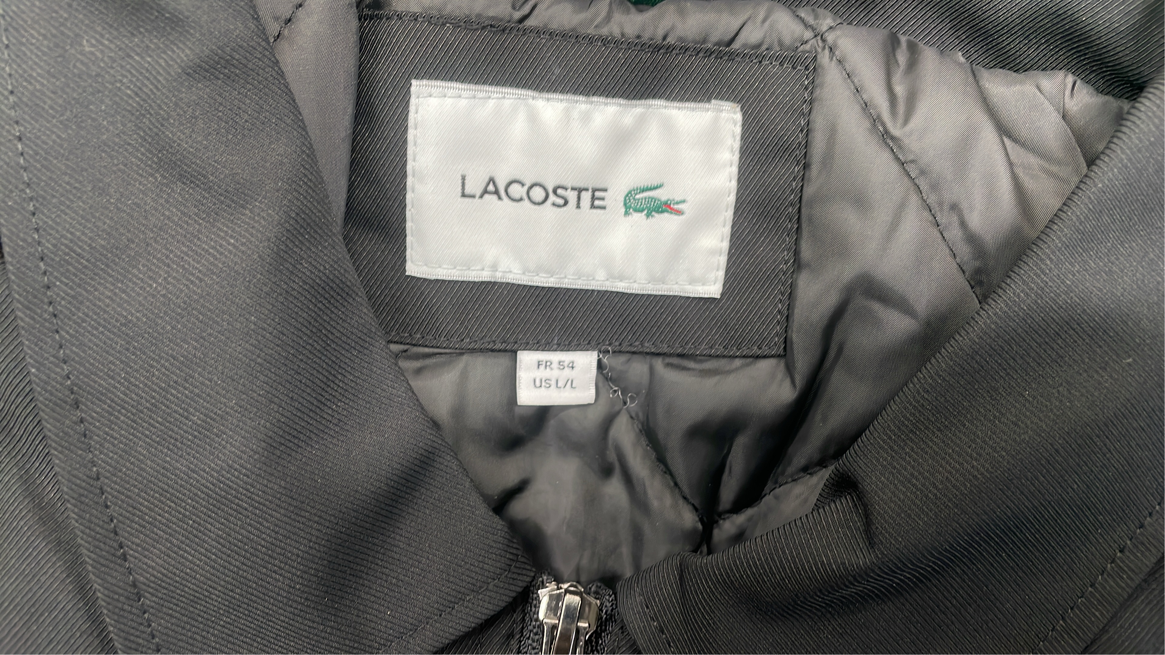 Lacoste Men's Black Zip-Up Jacket with Crocodile Logo