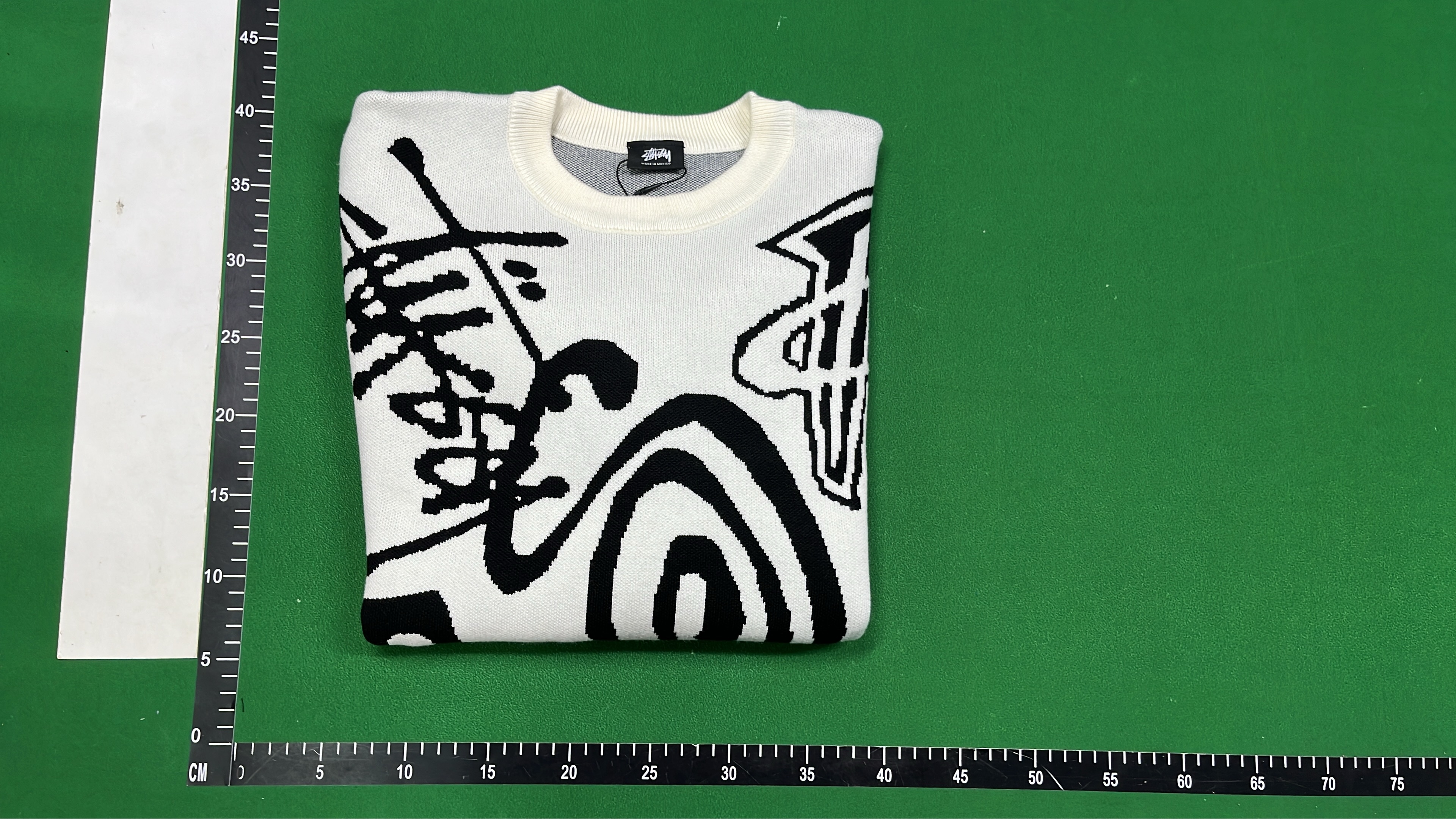 Stussy Striped Knit Sweater - Olive Green with Red and White Accents
