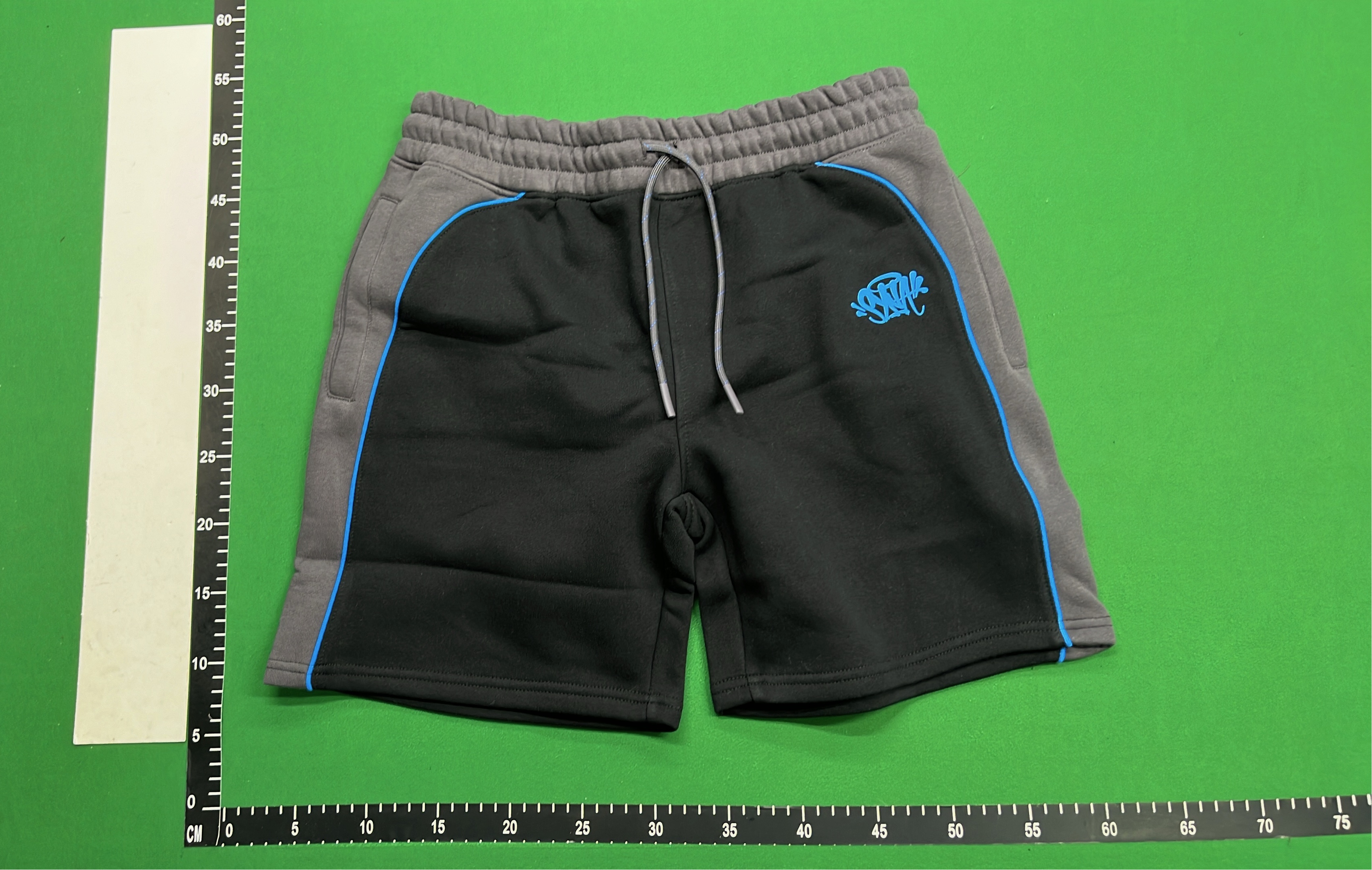 Men's Black and Gray Athletic Shorts with Blue Trim
