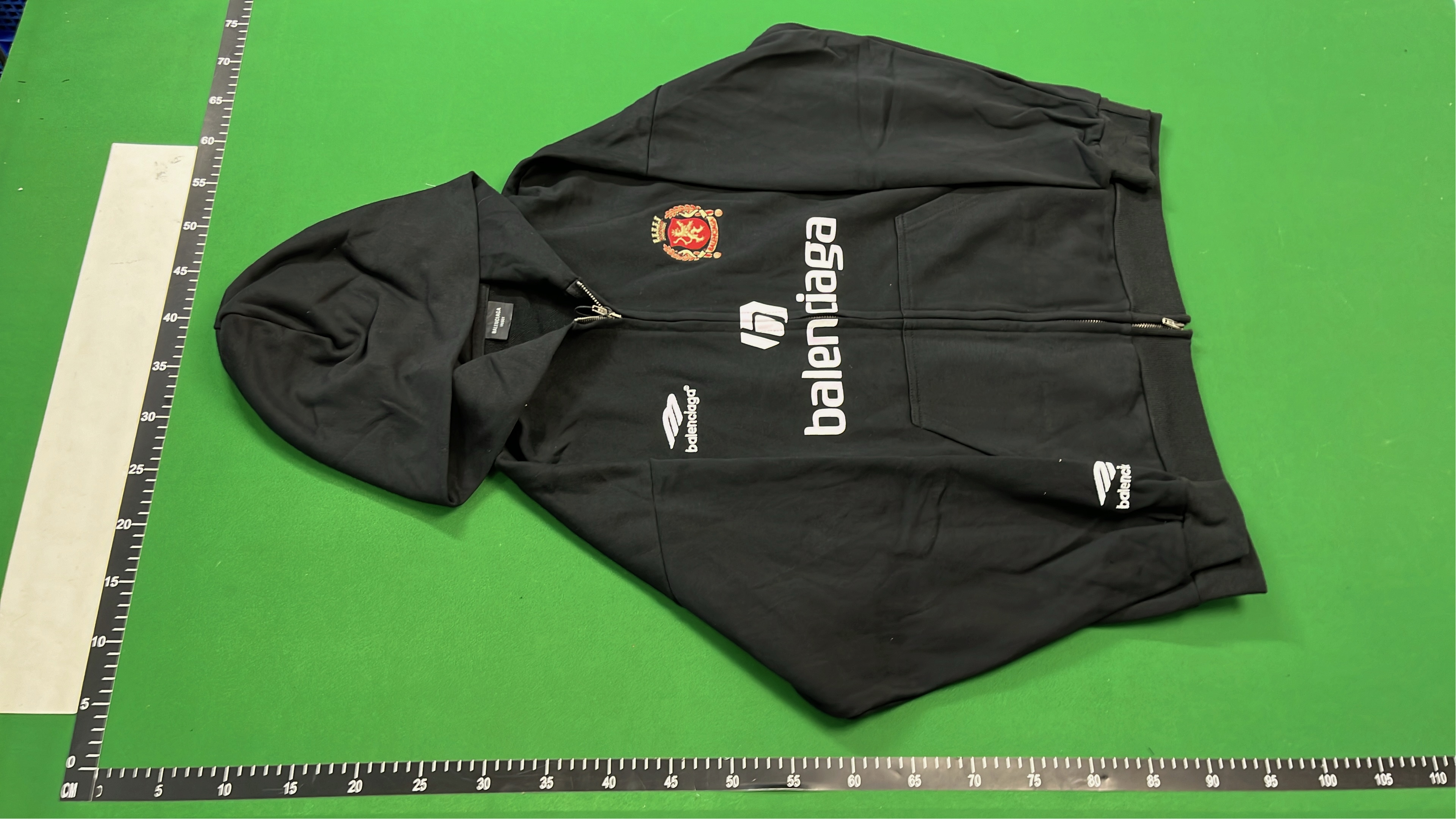 Balenciaga Black Hoodie with Logo and Crest Design