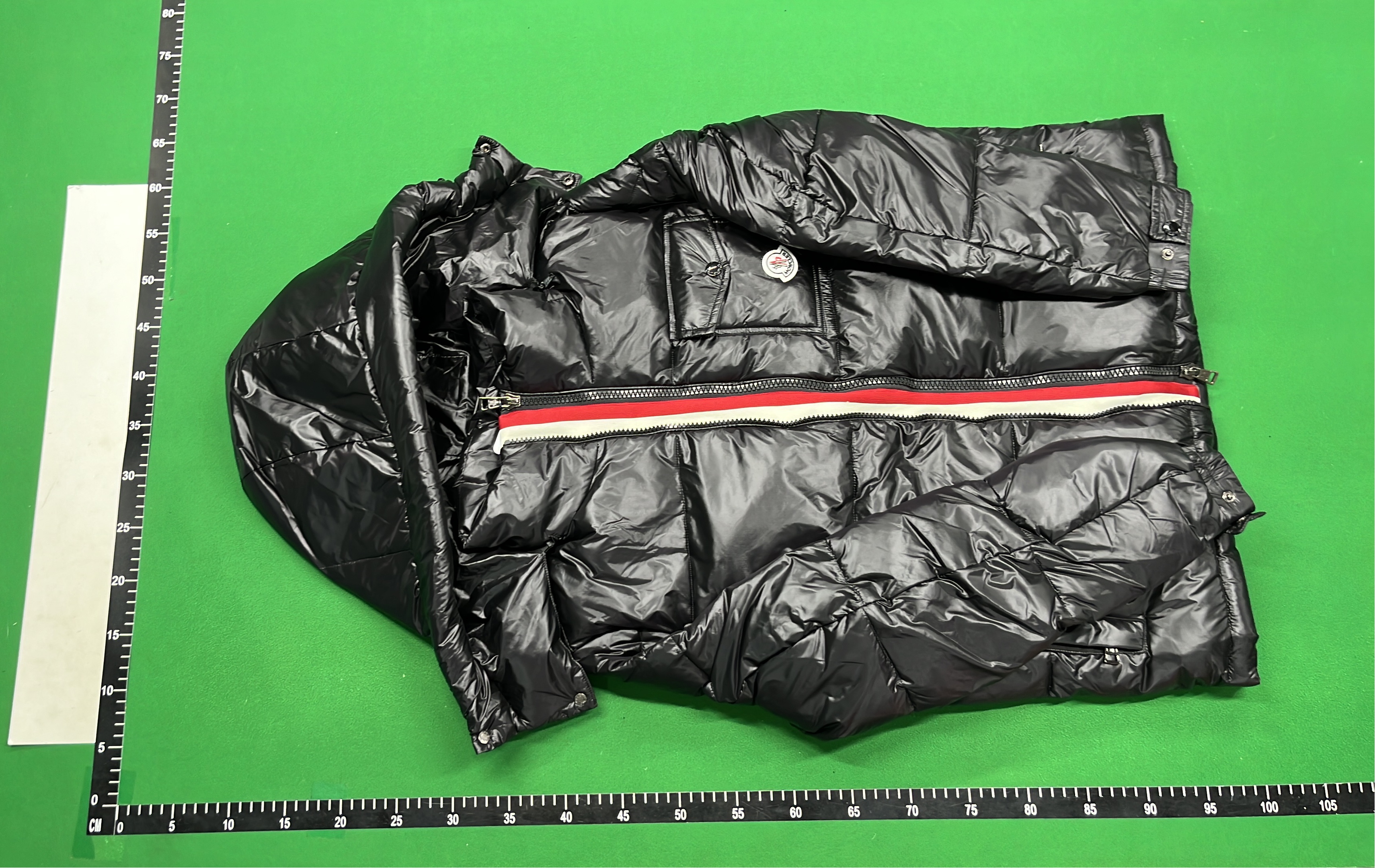 Moncler Puffer Jacket with Red White Blue Stripe