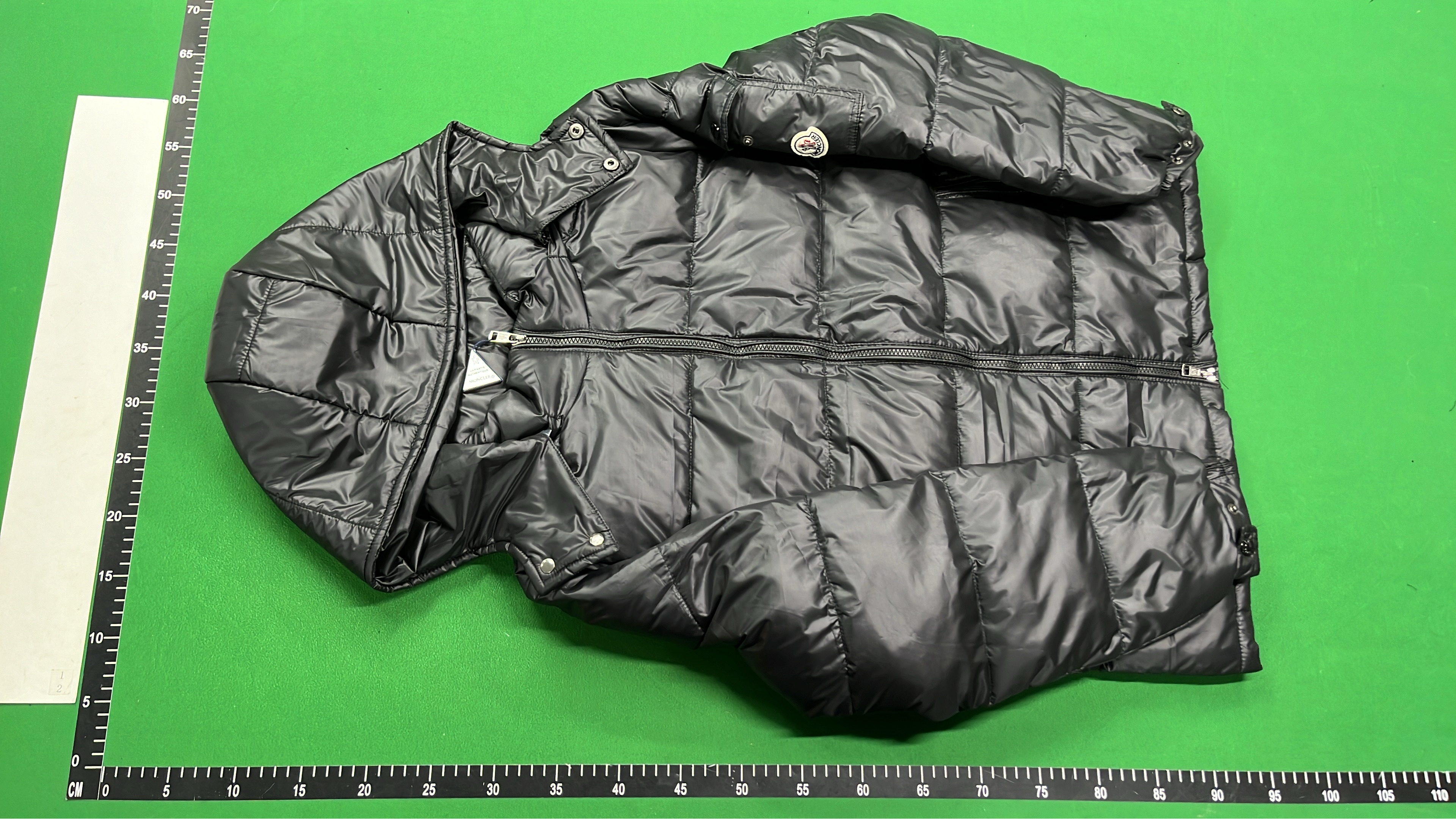 Moncler Black Puffer Jacket with Hood and Red-White Stripe