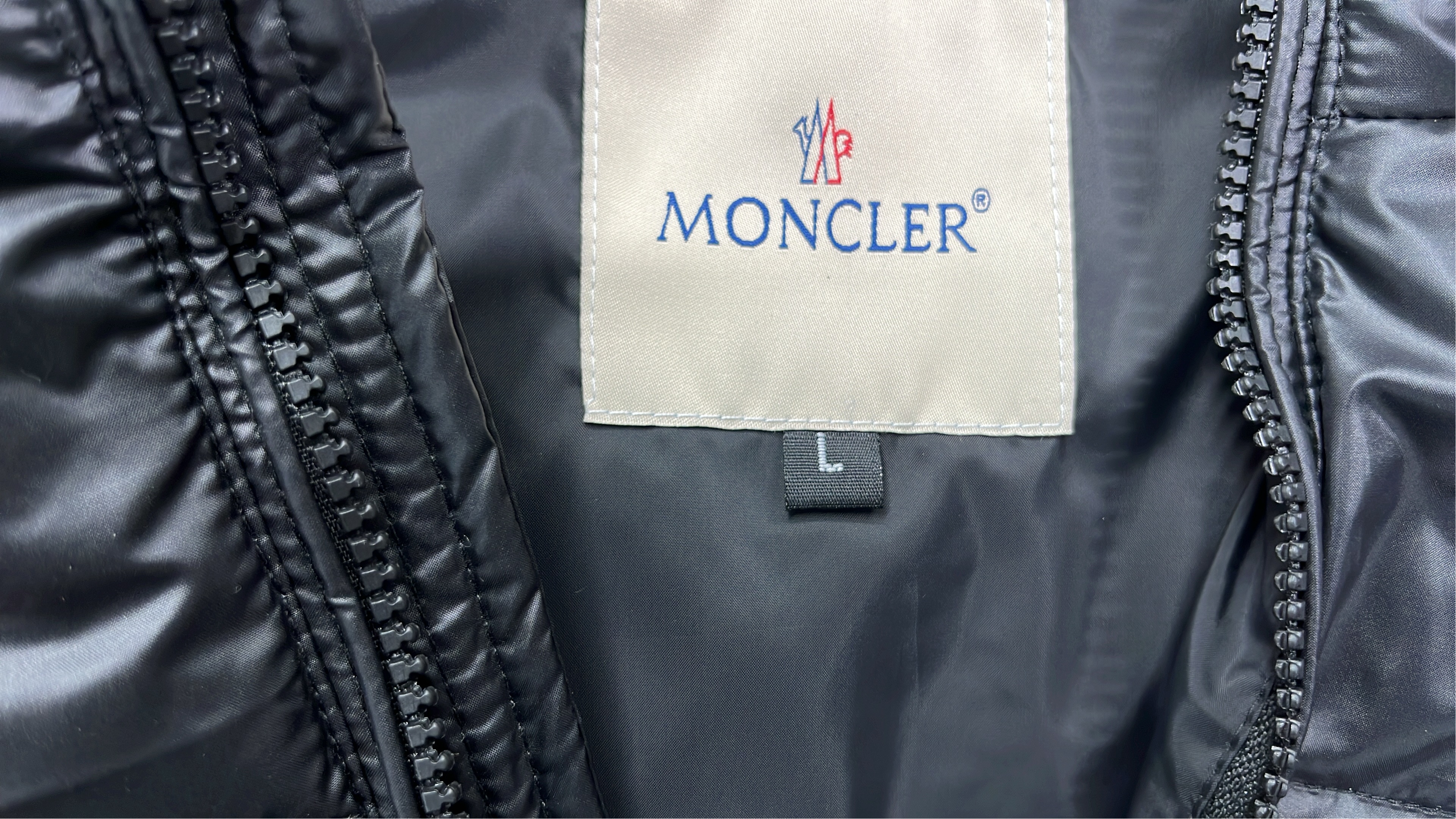Moncler Black Puffer Jacket with Hood and Red-White Stripe