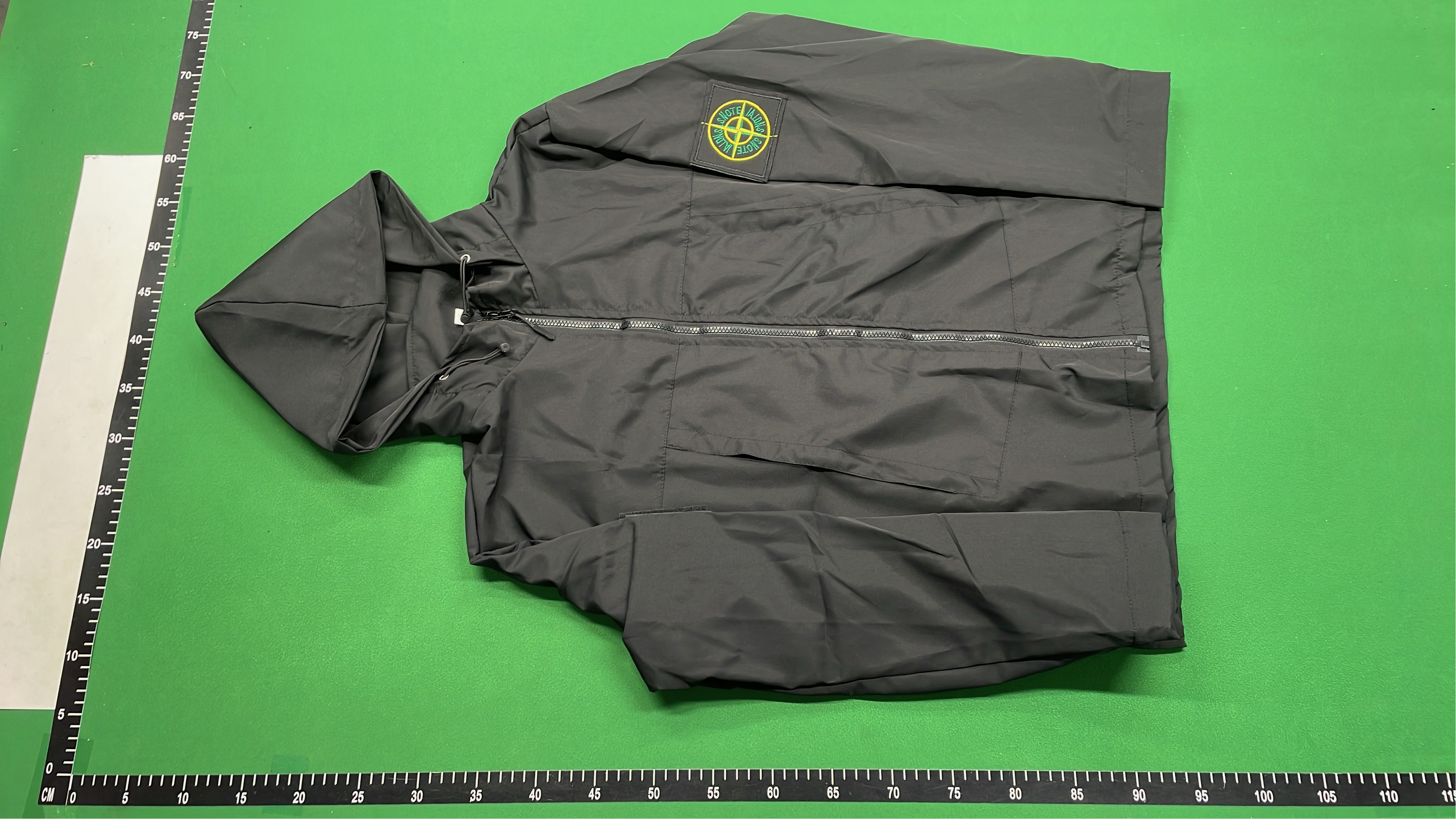 Black Hooded Jacket with Green Logo Patch