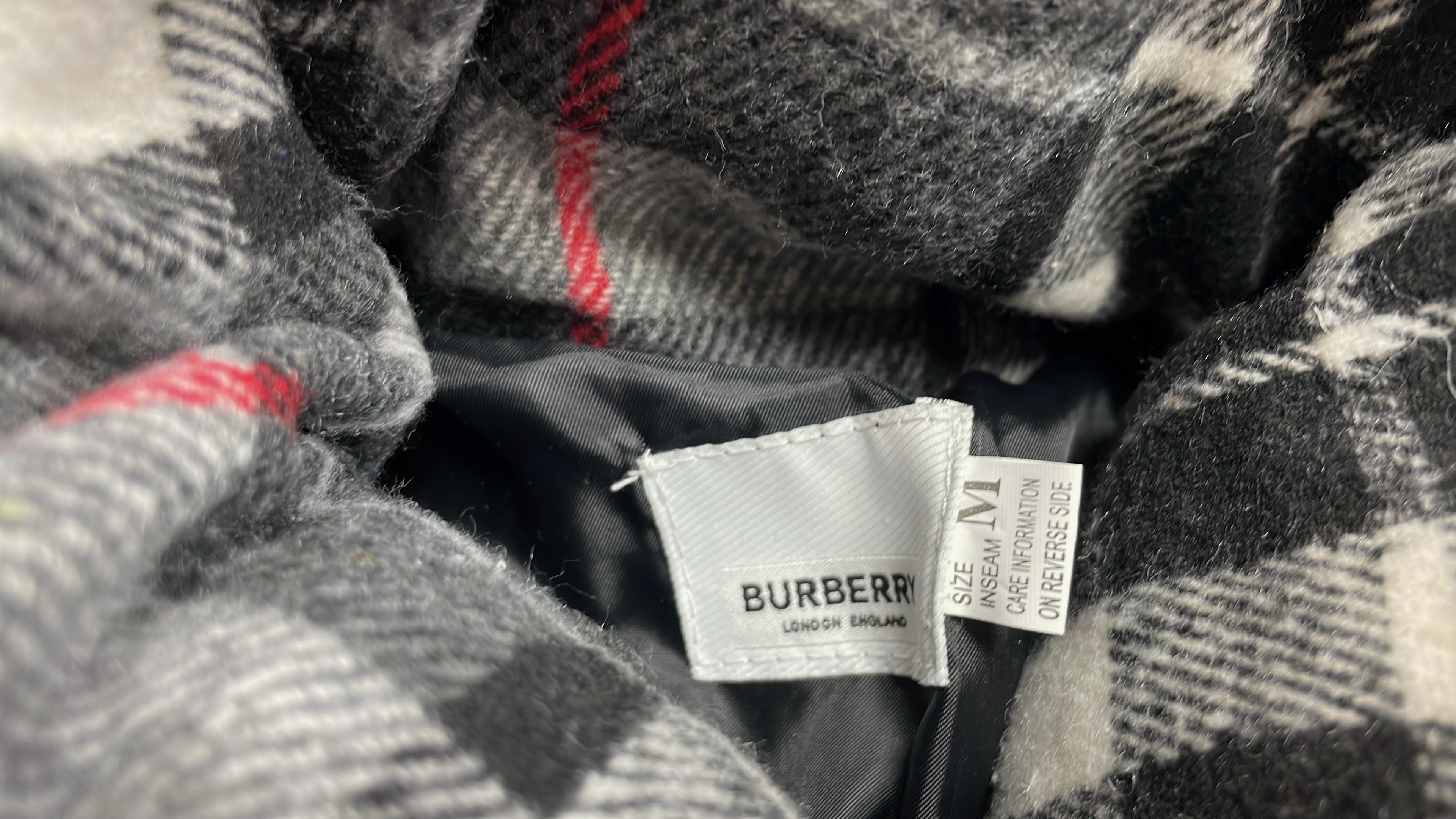 Burberry Black Puffer Jacket with Hood and Plaid Lining