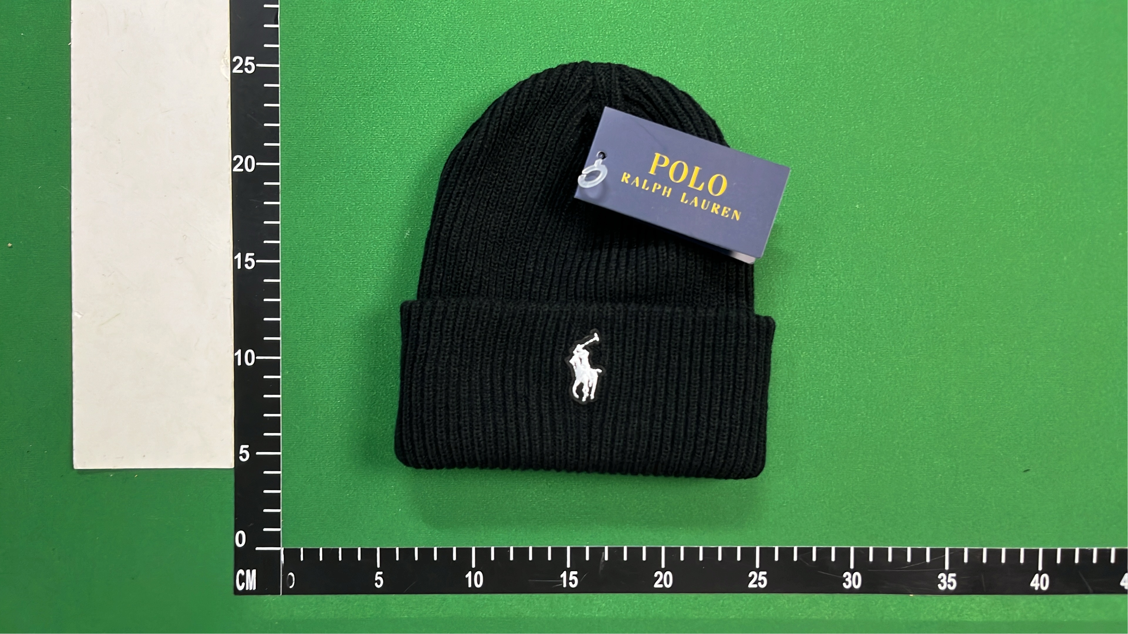 Green Ribbed Knit Beanie with Polo Player Logo