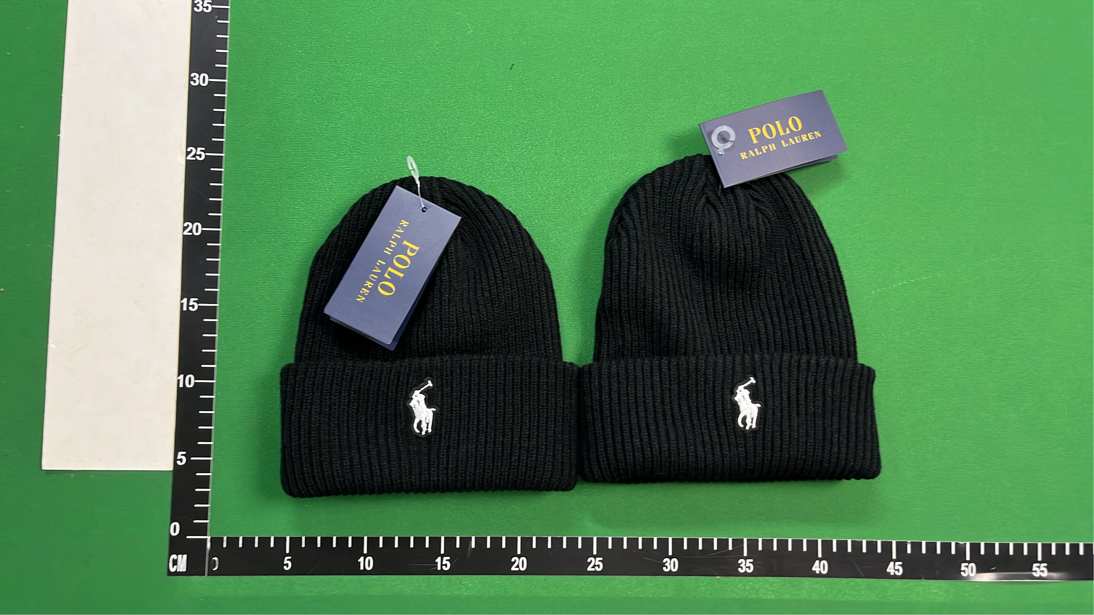 Green Ribbed Knit Beanie with Polo Player Logo