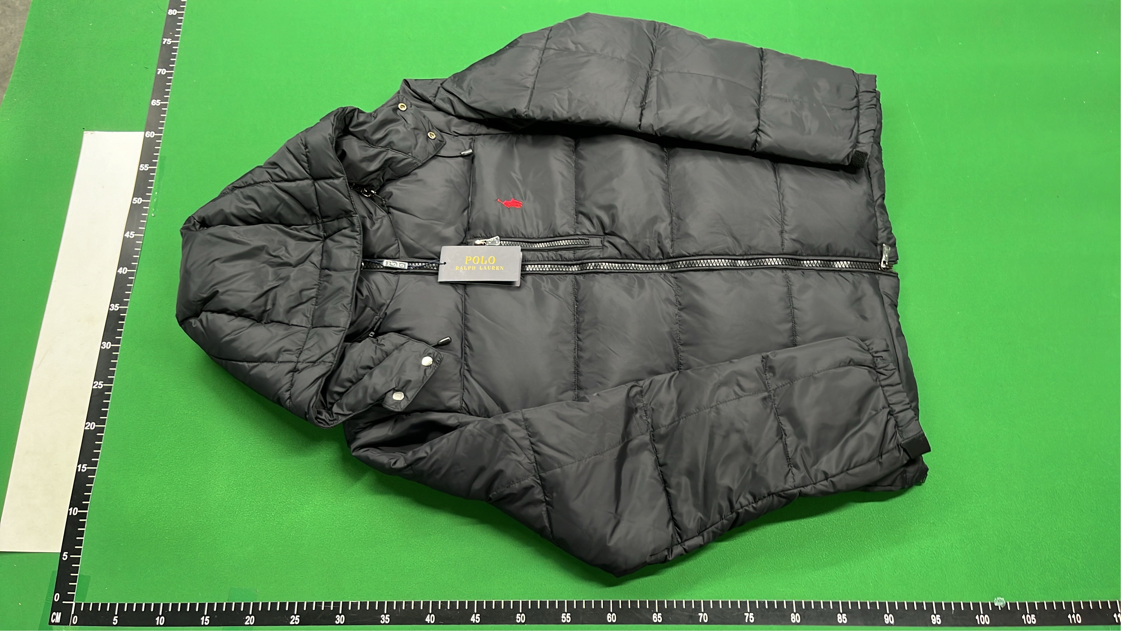 Men's Black Puffer Jacket with Hood and Plaid Shirt