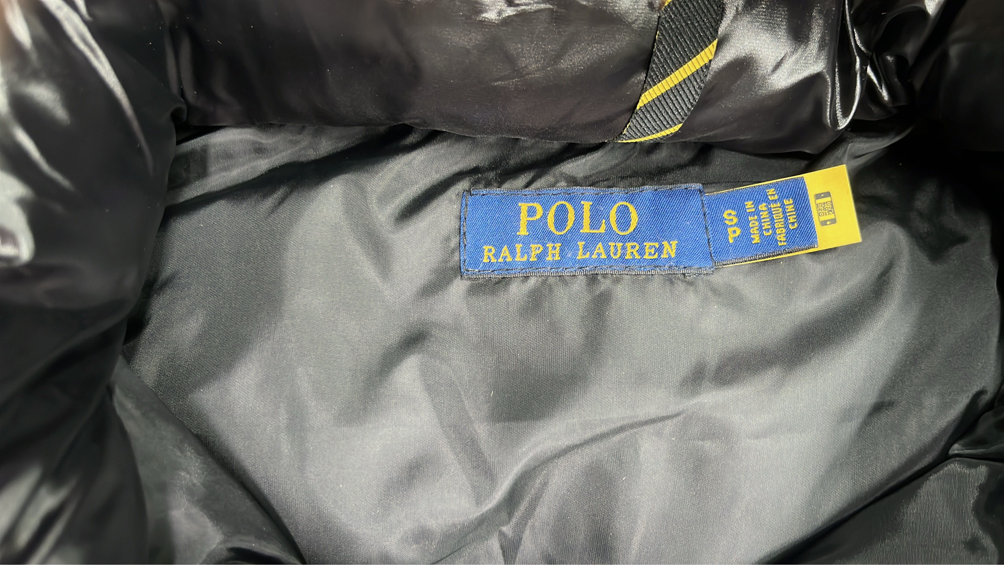 Black Puffer Jacket with Hood and Red Pony Logo