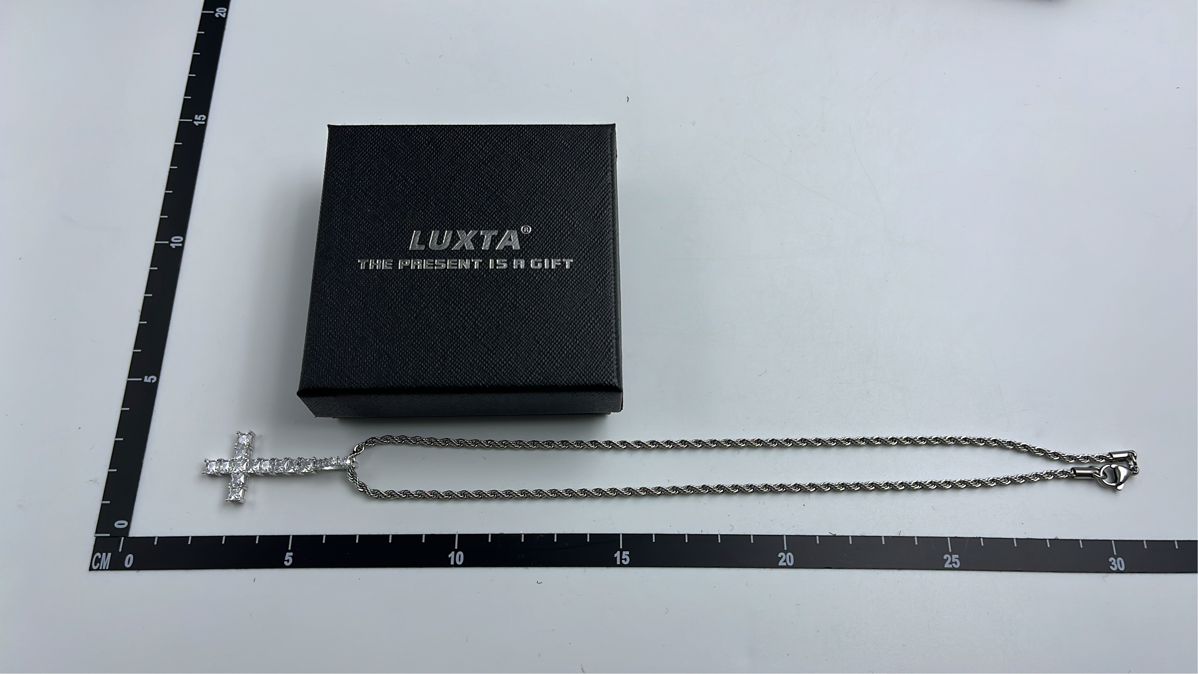 Diamond Cross Pendant Necklace for Men - Silver Chain with Prong Set Stones