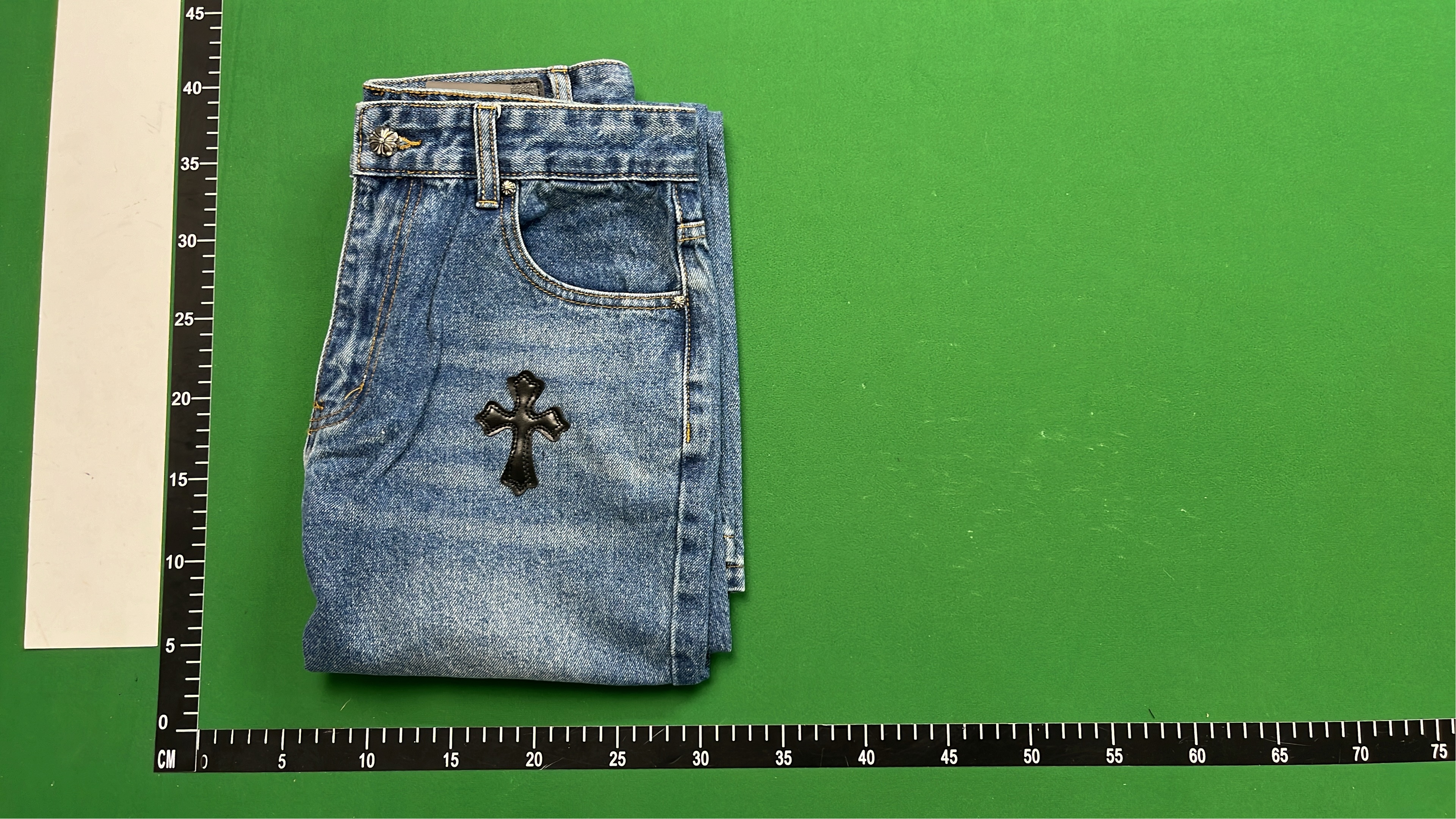 NoStylist Embroidered Denim Pants with Cross and Graphic Design
