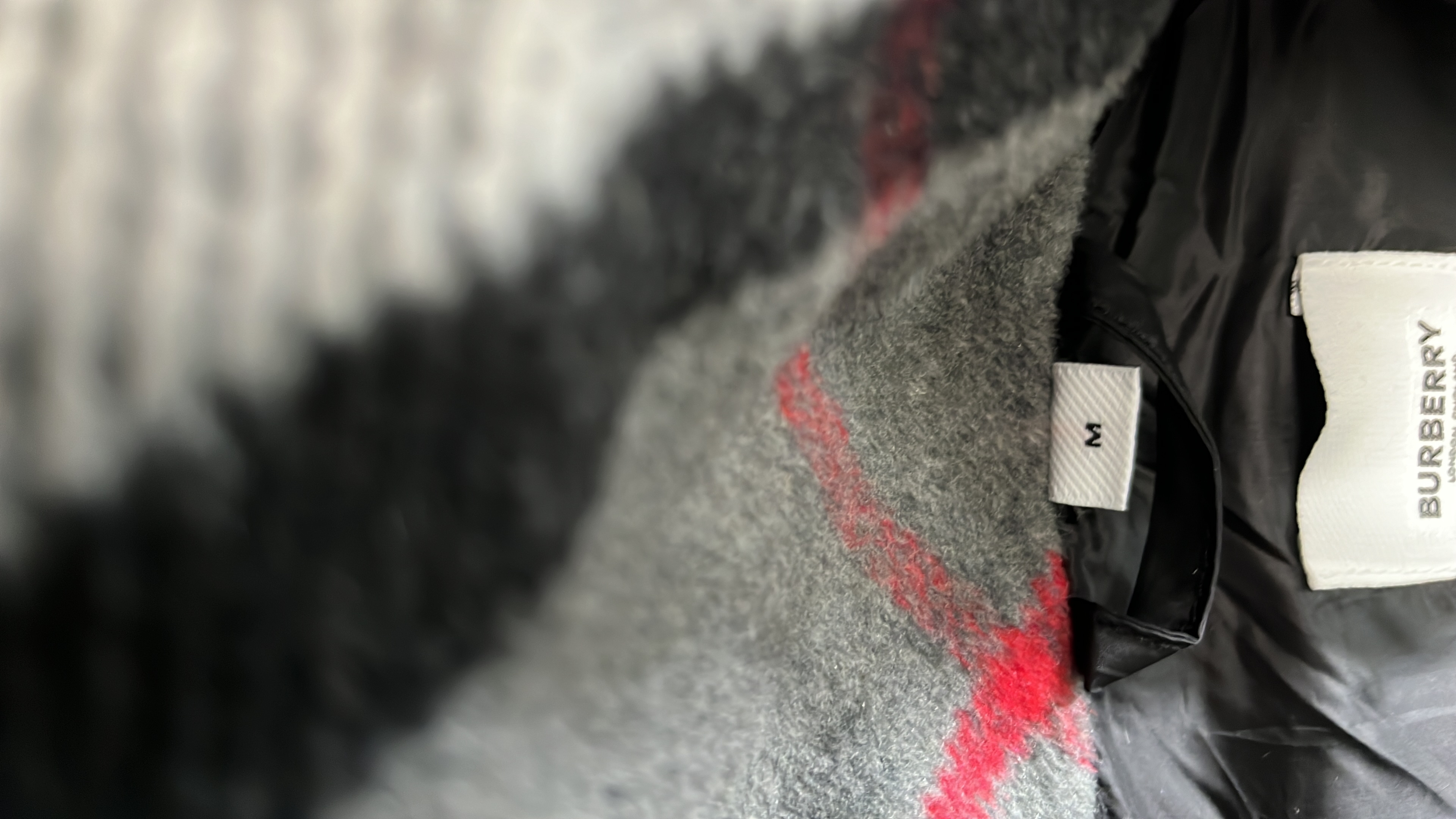 Beige Quilted Down Jacket with Check Lining and Hood
