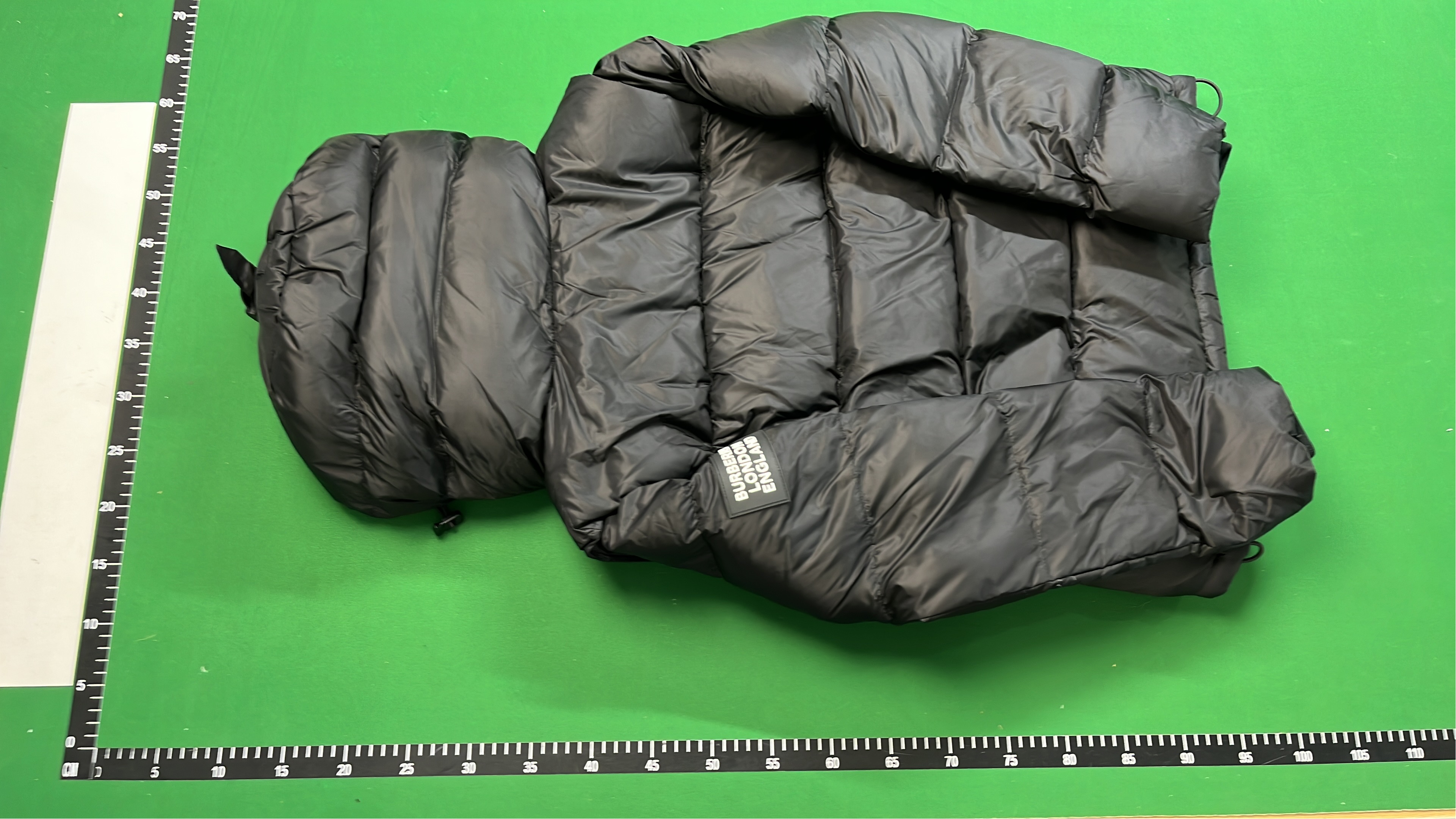 Beige Quilted Down Jacket with Check Lining and Hood