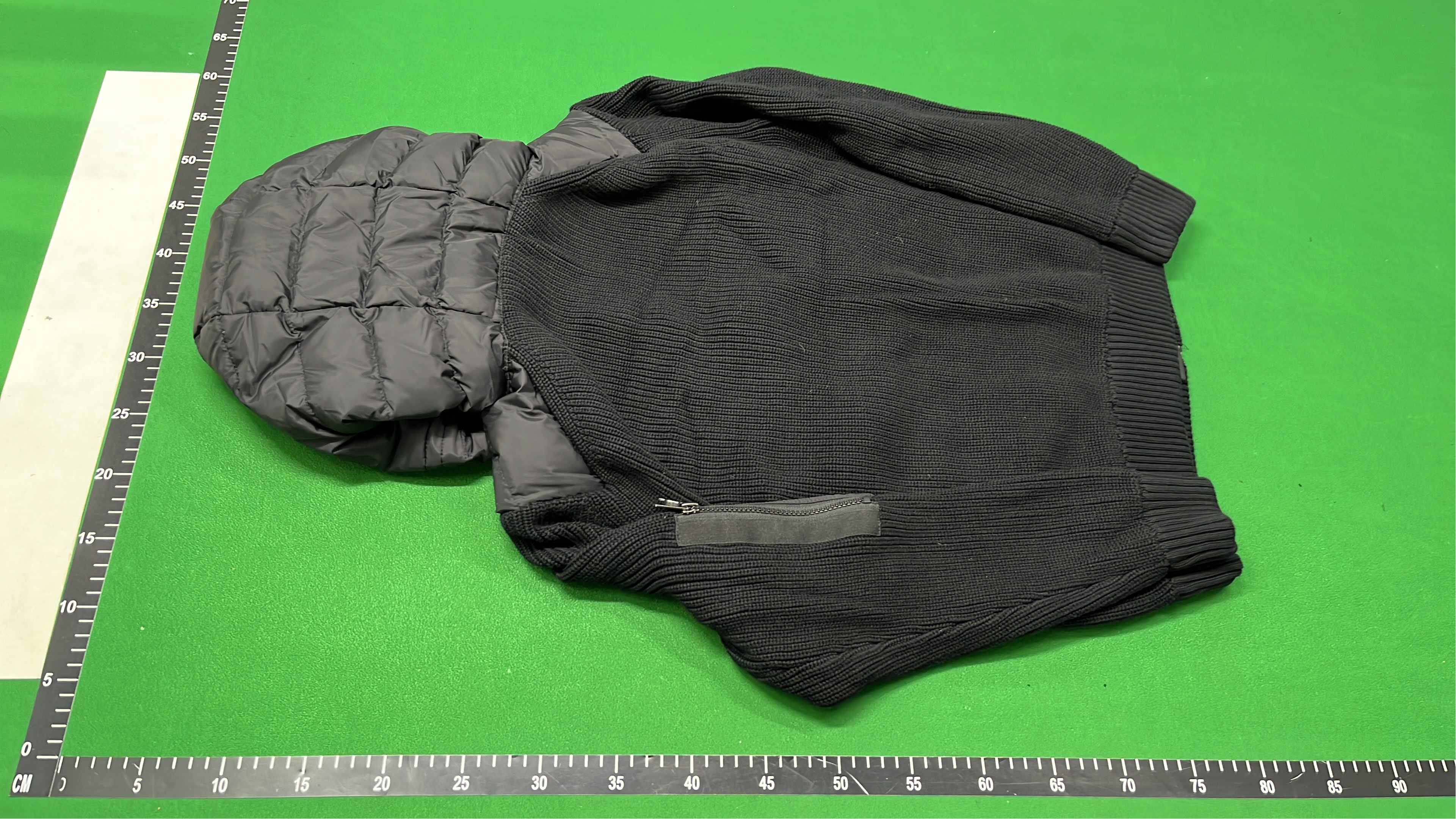 Moncler Men's Quilted Down Jacket with Hood and Knit Sleeves