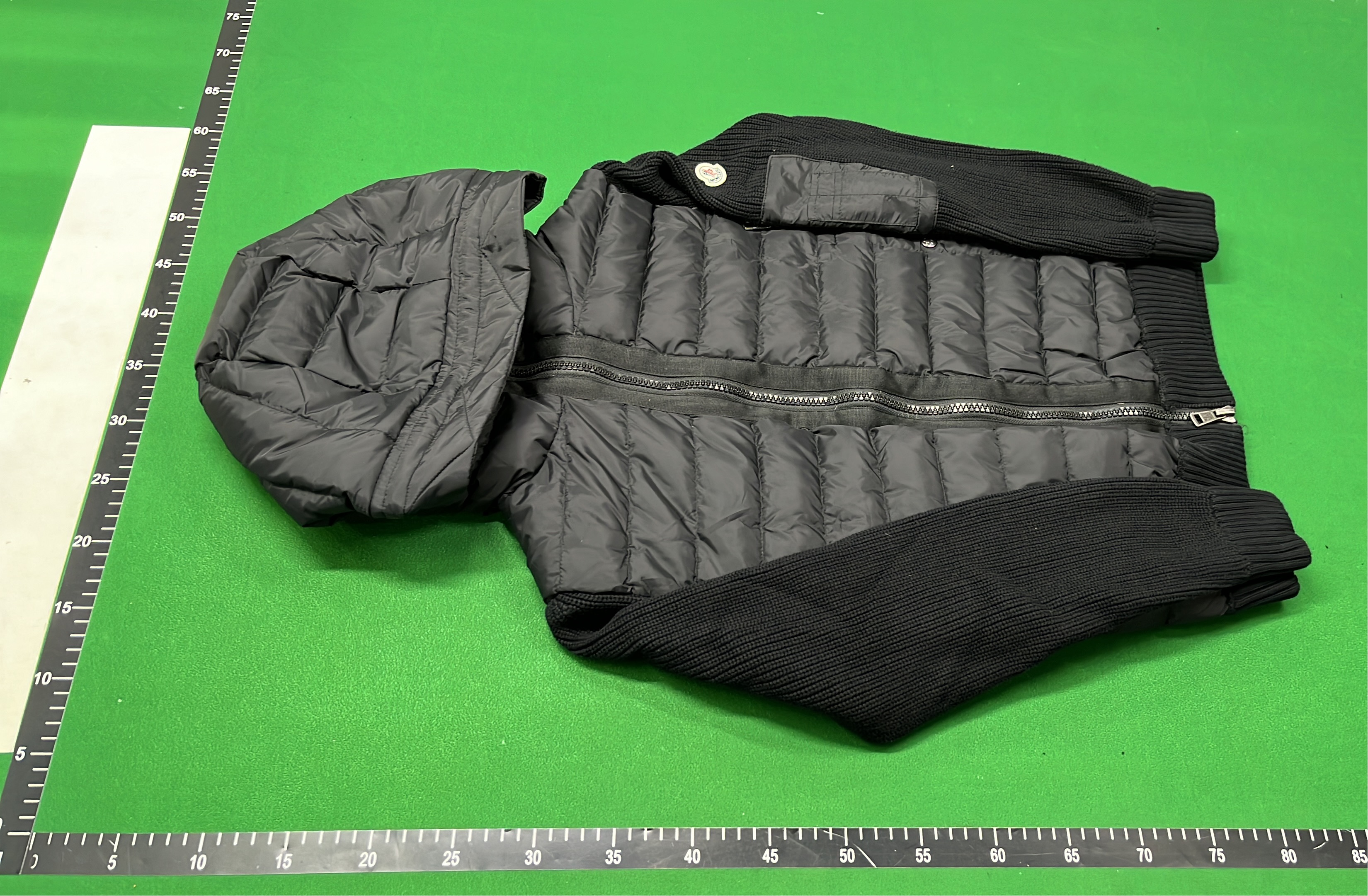 Moncler Men's Quilted Down Jacket with Hood and Knit Sleeves
