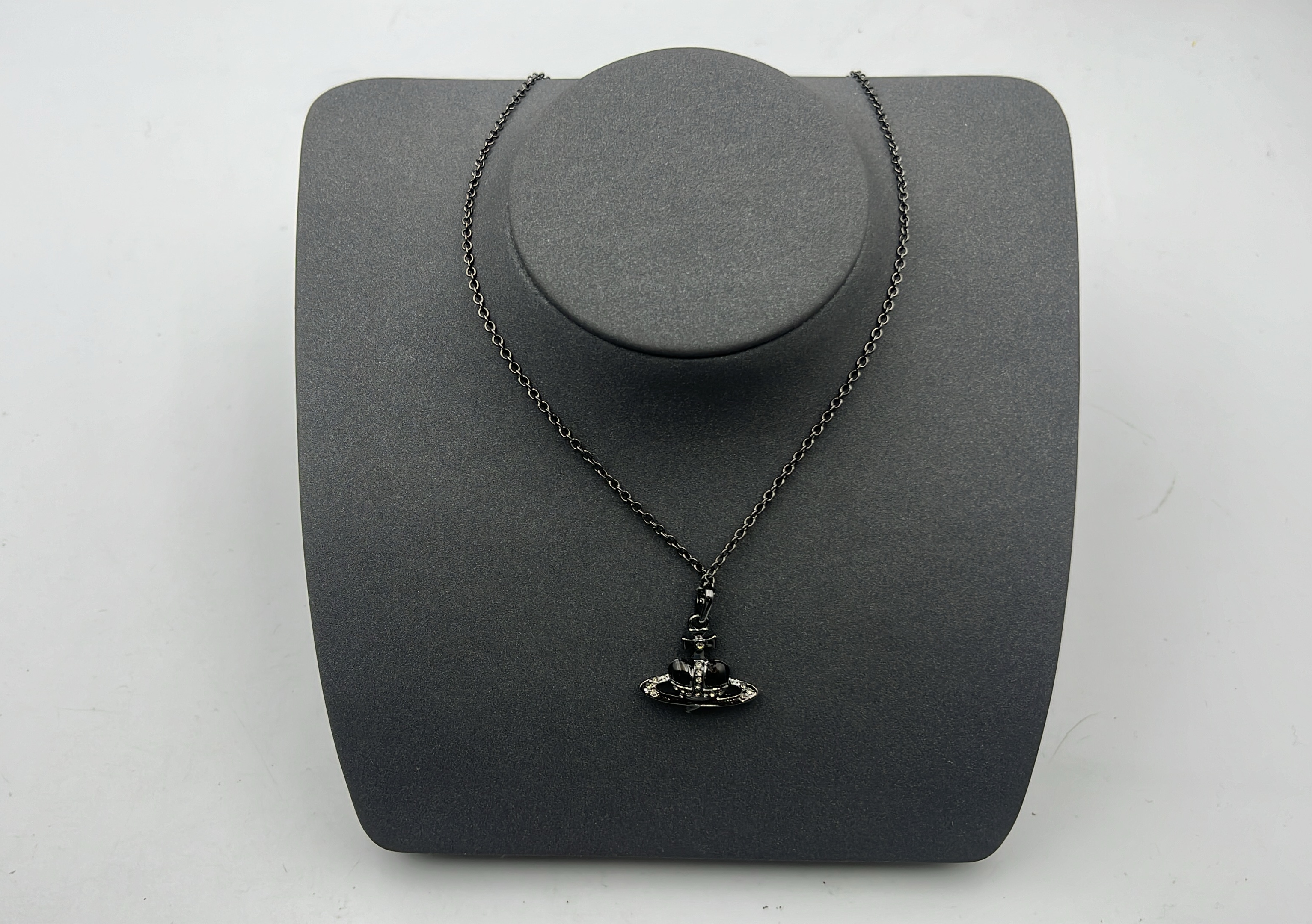 Planetary Heart Pendant Necklace with Rhinestones
