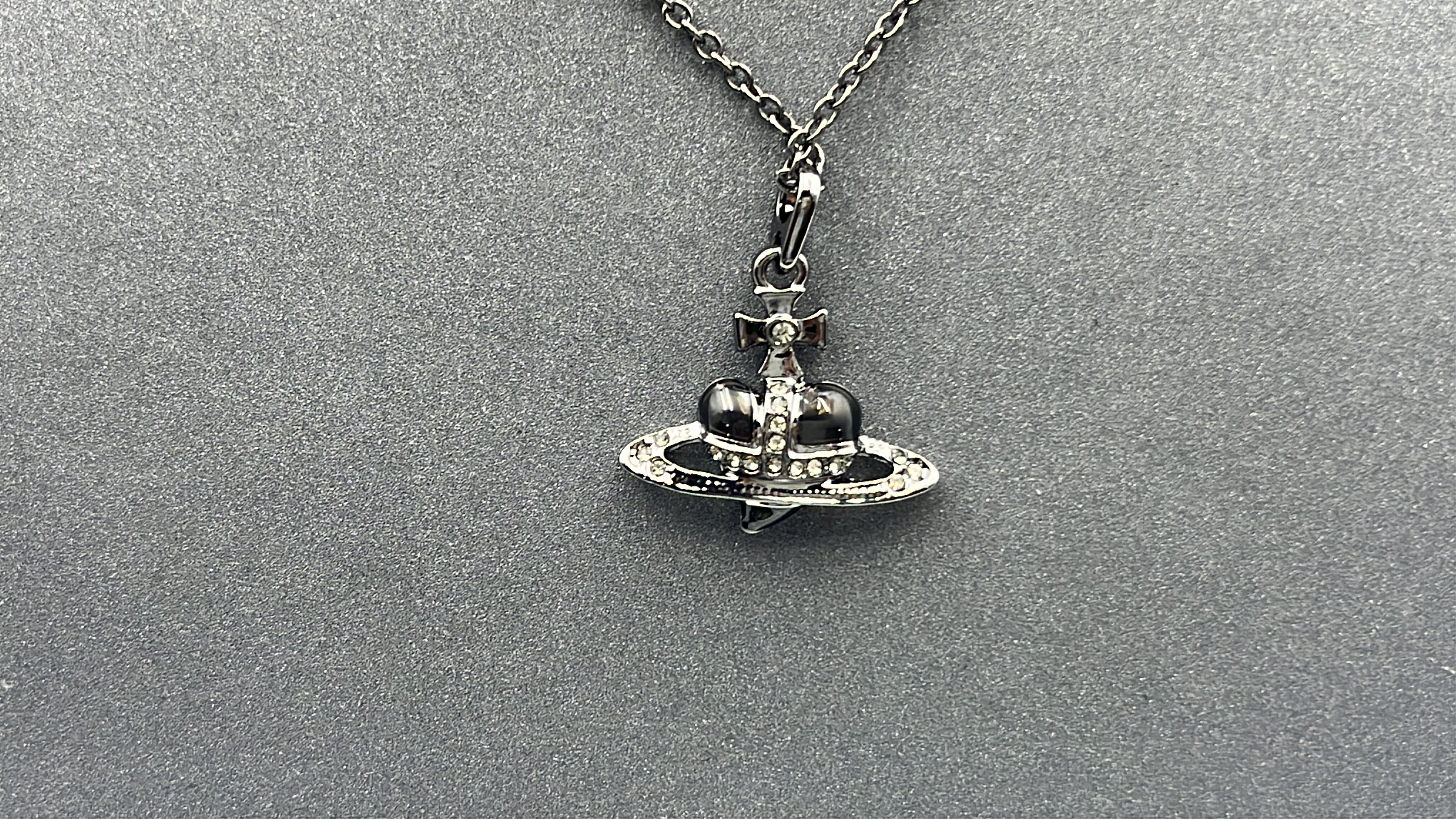 Planetary Heart Pendant Necklace with Rhinestones