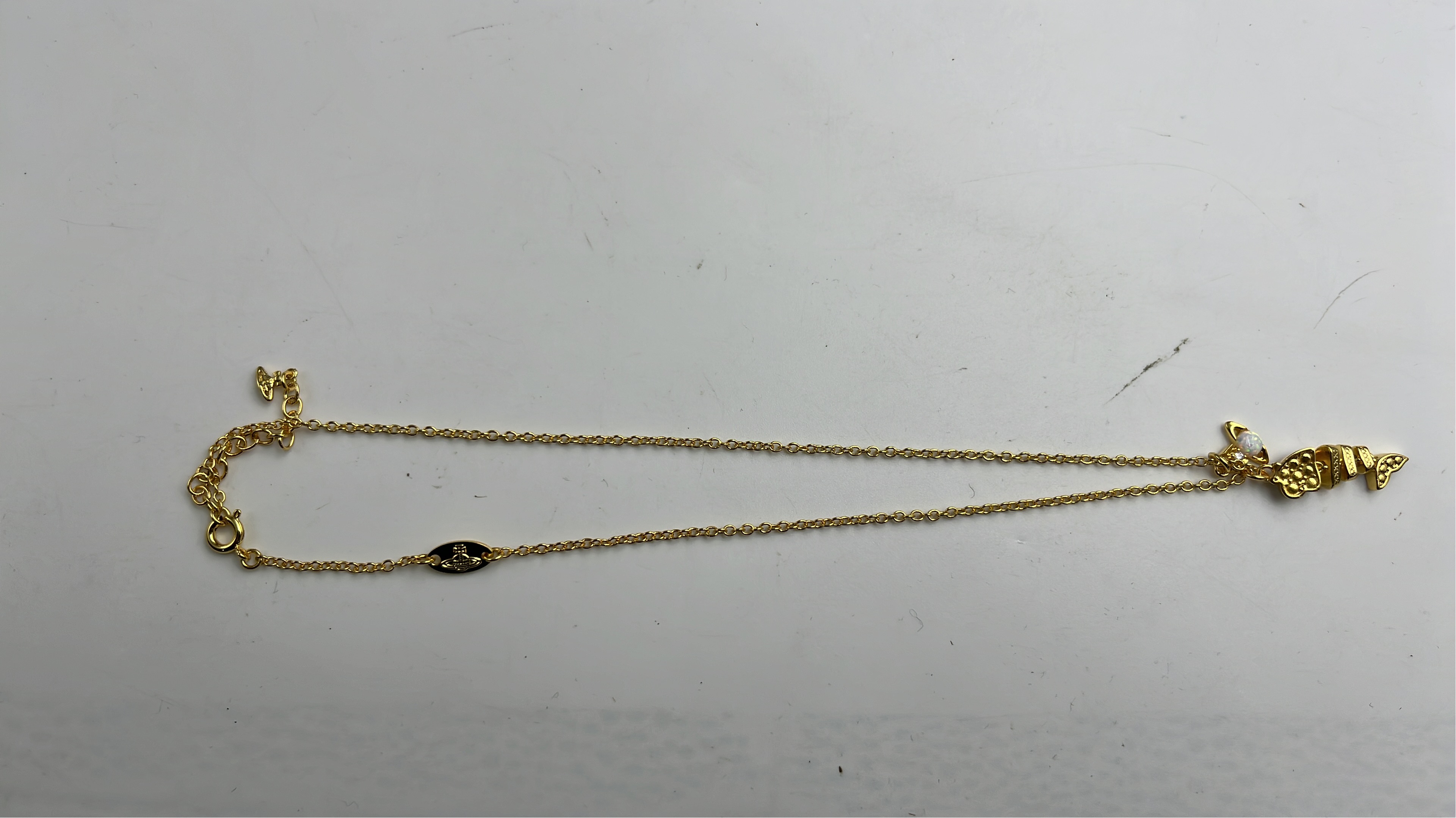 Gold Fish Pendant Necklace with Opal and Crystal Details