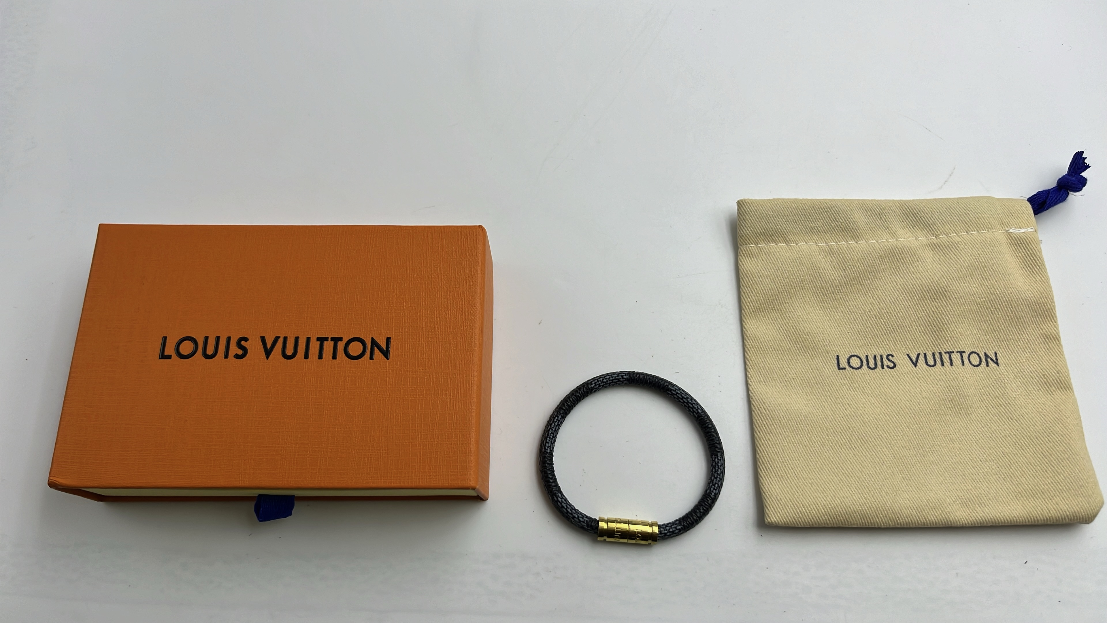 LV Monogram Leather Bracelet with Metal Clasp