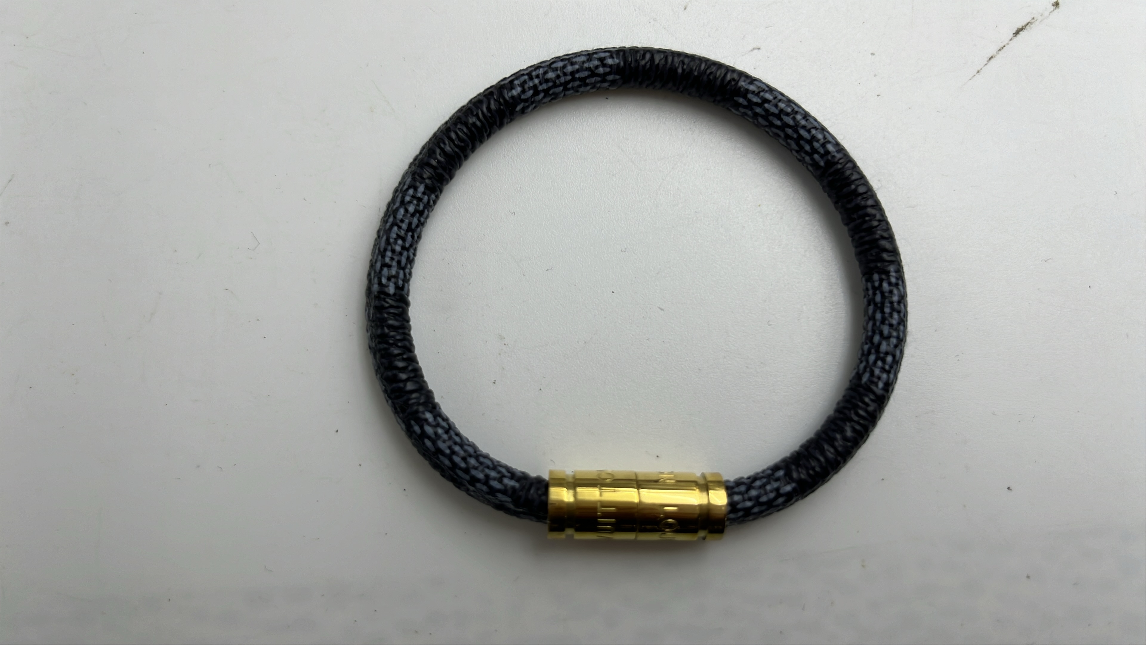 LV Monogram Leather Bracelet with Metal Clasp