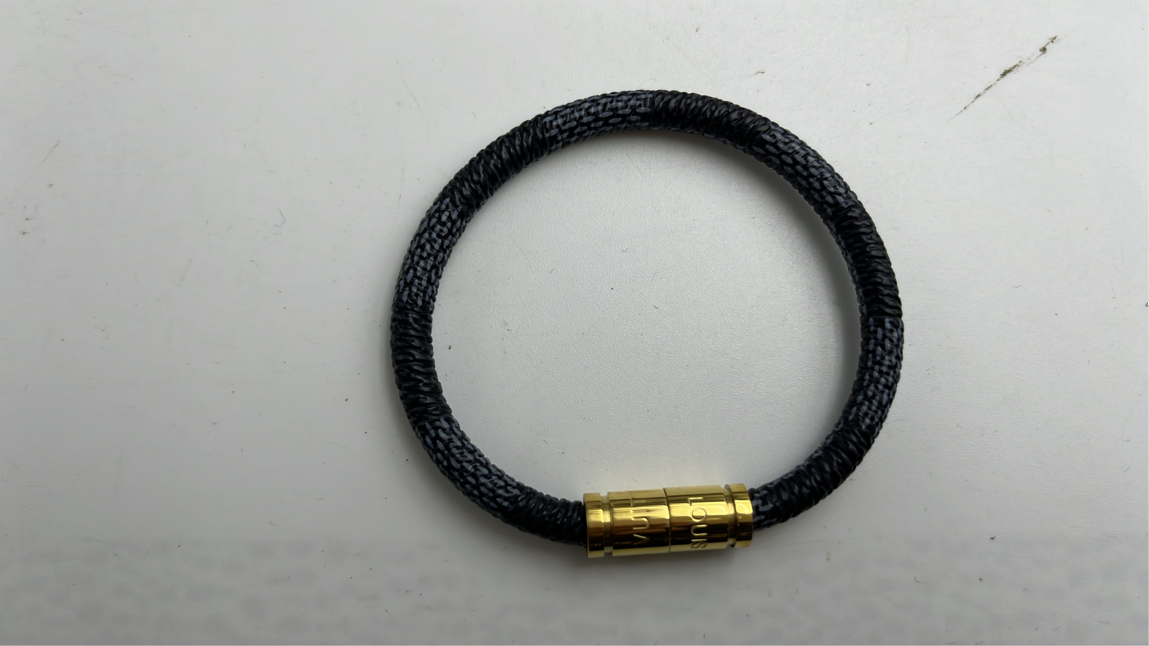 LV Monogram Leather Bracelet with Metal Clasp