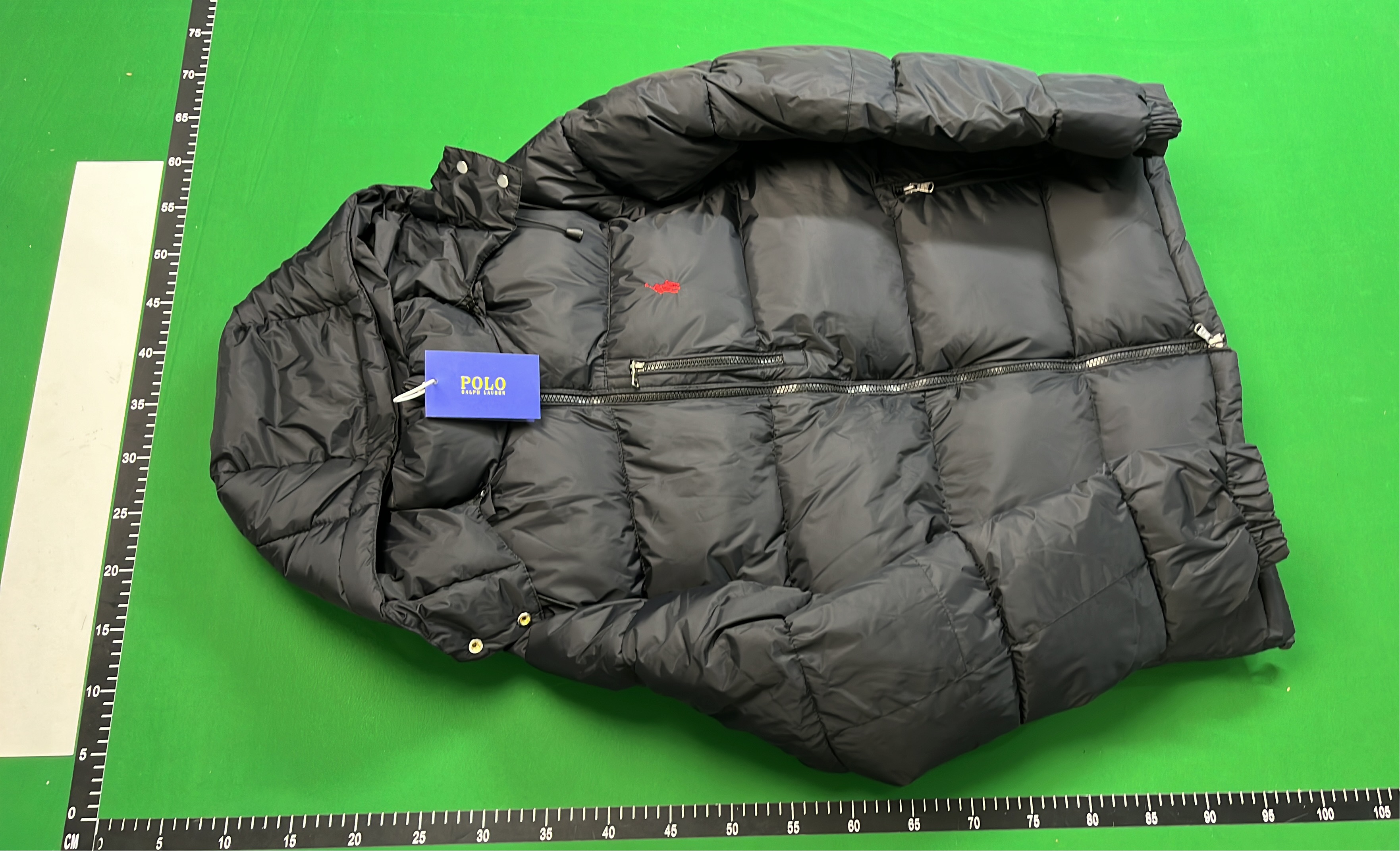 Men's Black Hooded Puffer Jacket with Red Pony Logo