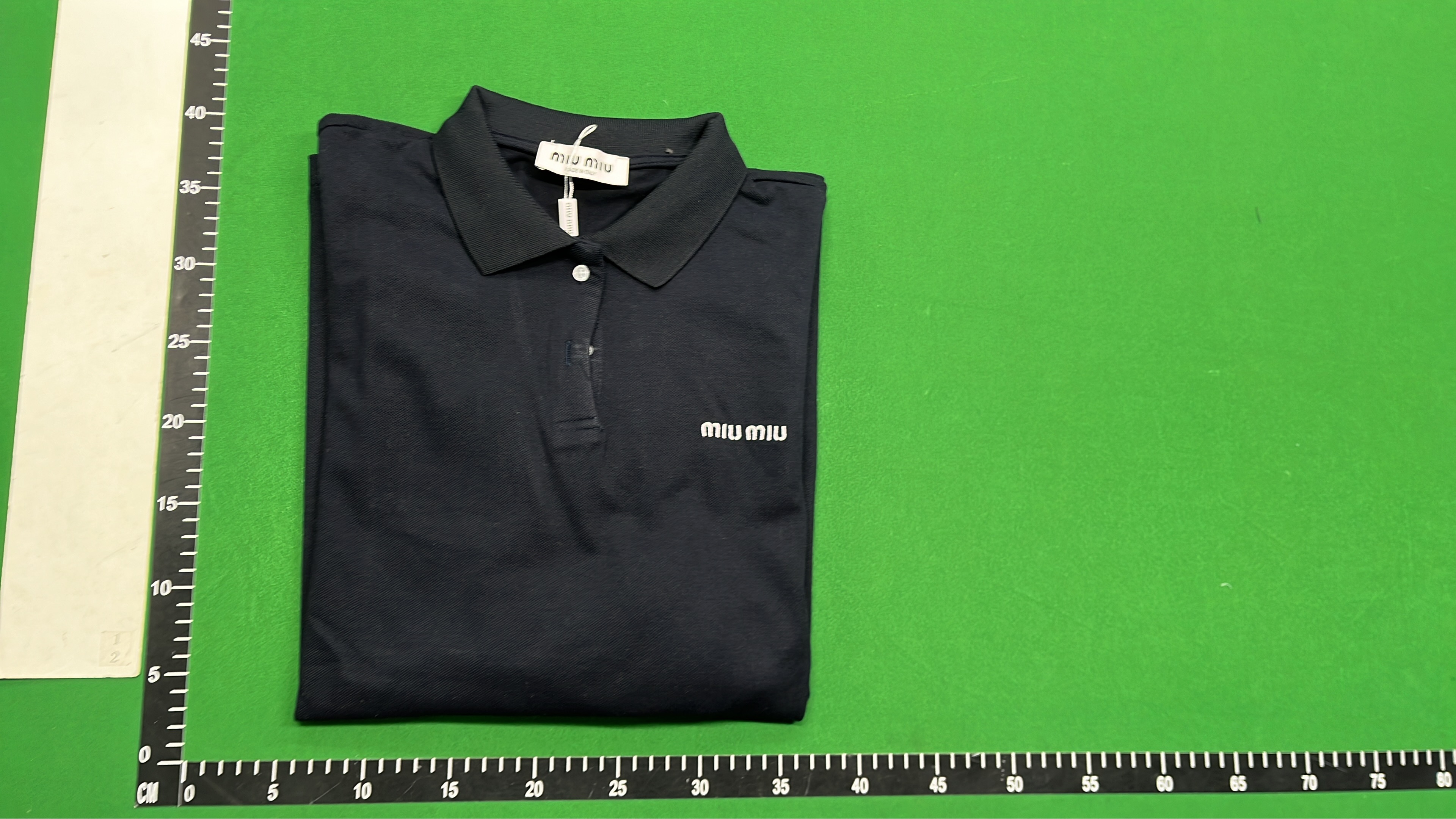 Miu Miu Navy Blue Long Sleeve Polo Shirt with Logo