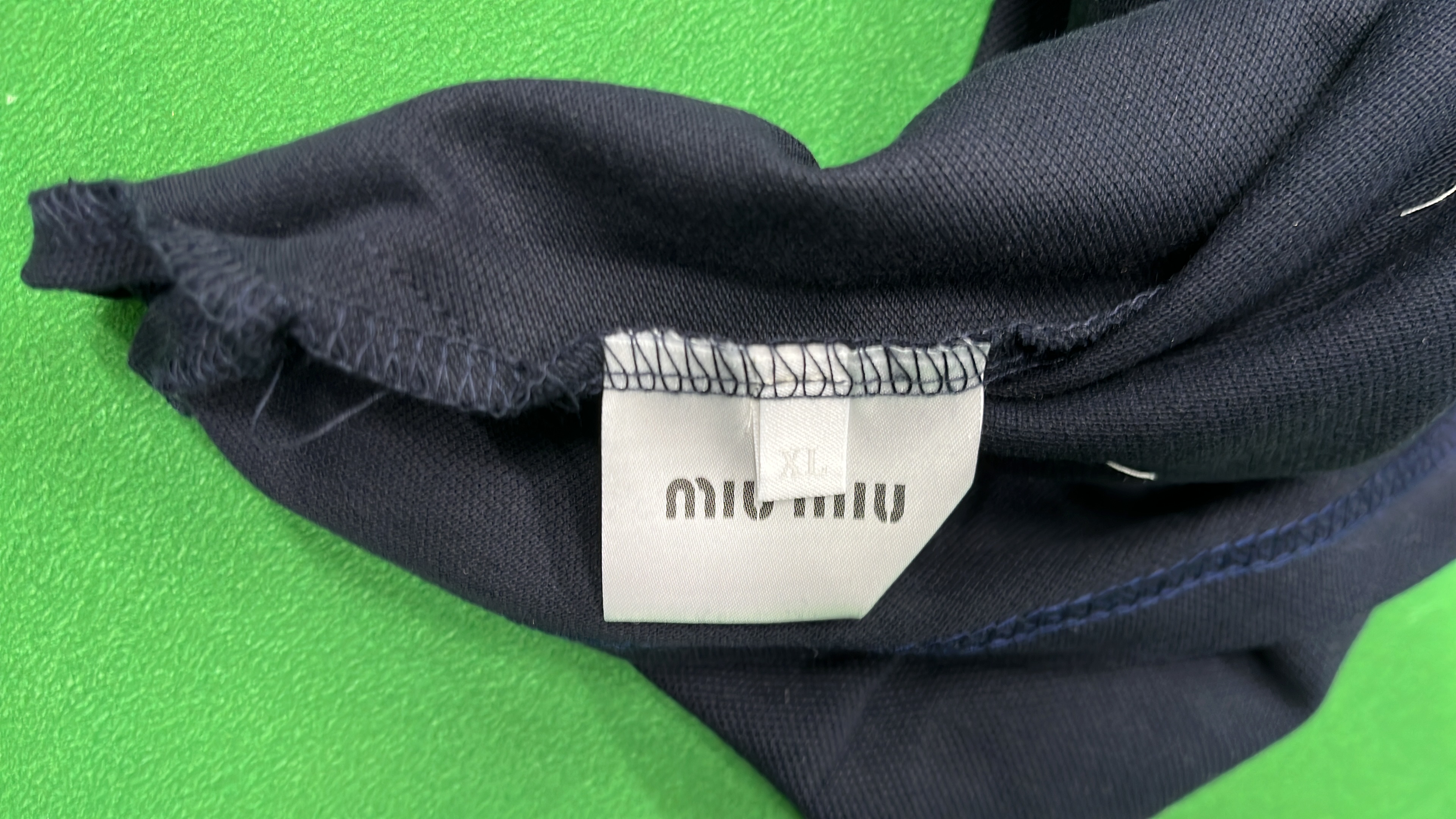 Miu Miu Navy Blue Long Sleeve Polo Shirt with Logo