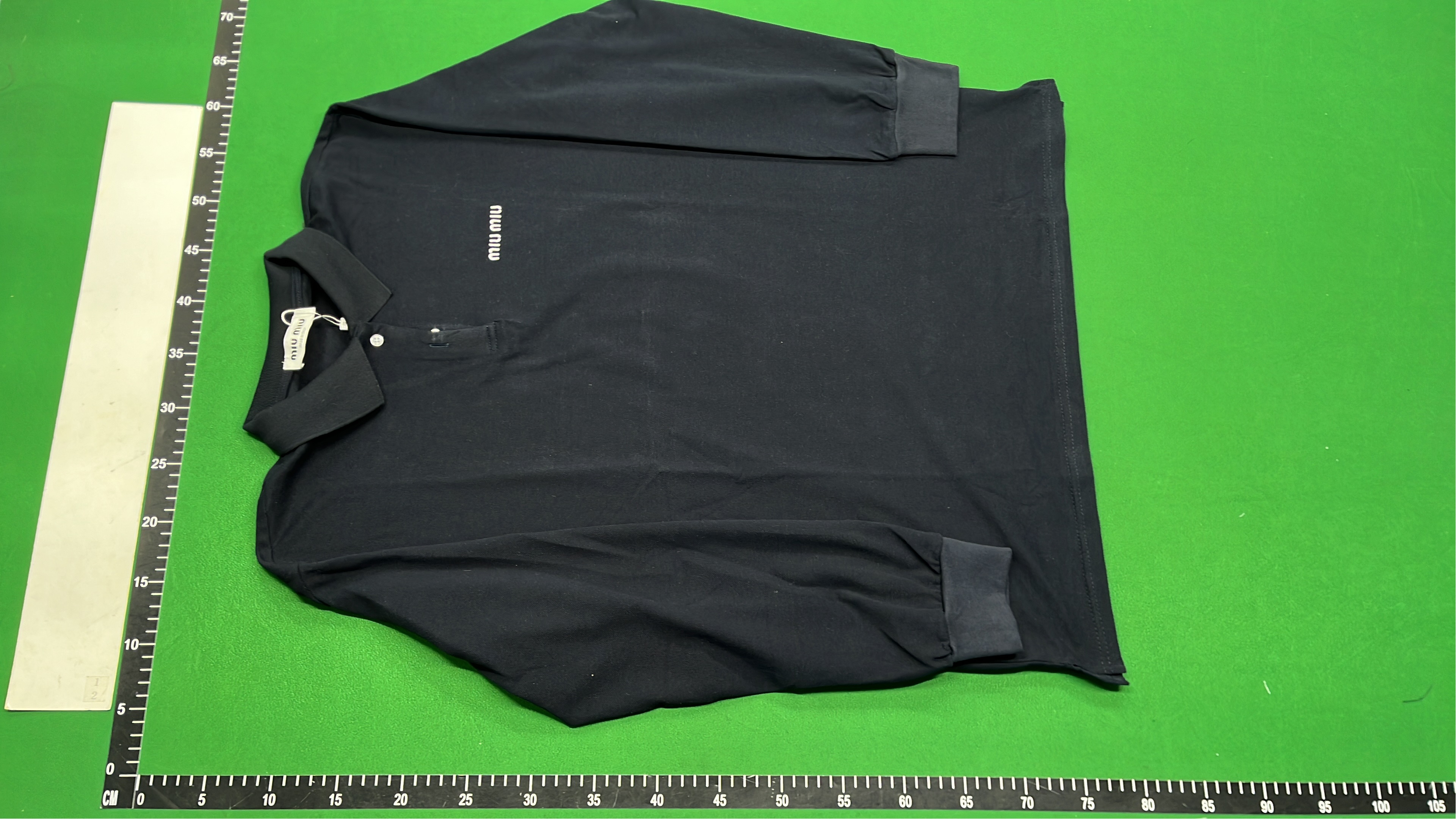 Miu Miu Navy Blue Long Sleeve Polo Shirt with Logo