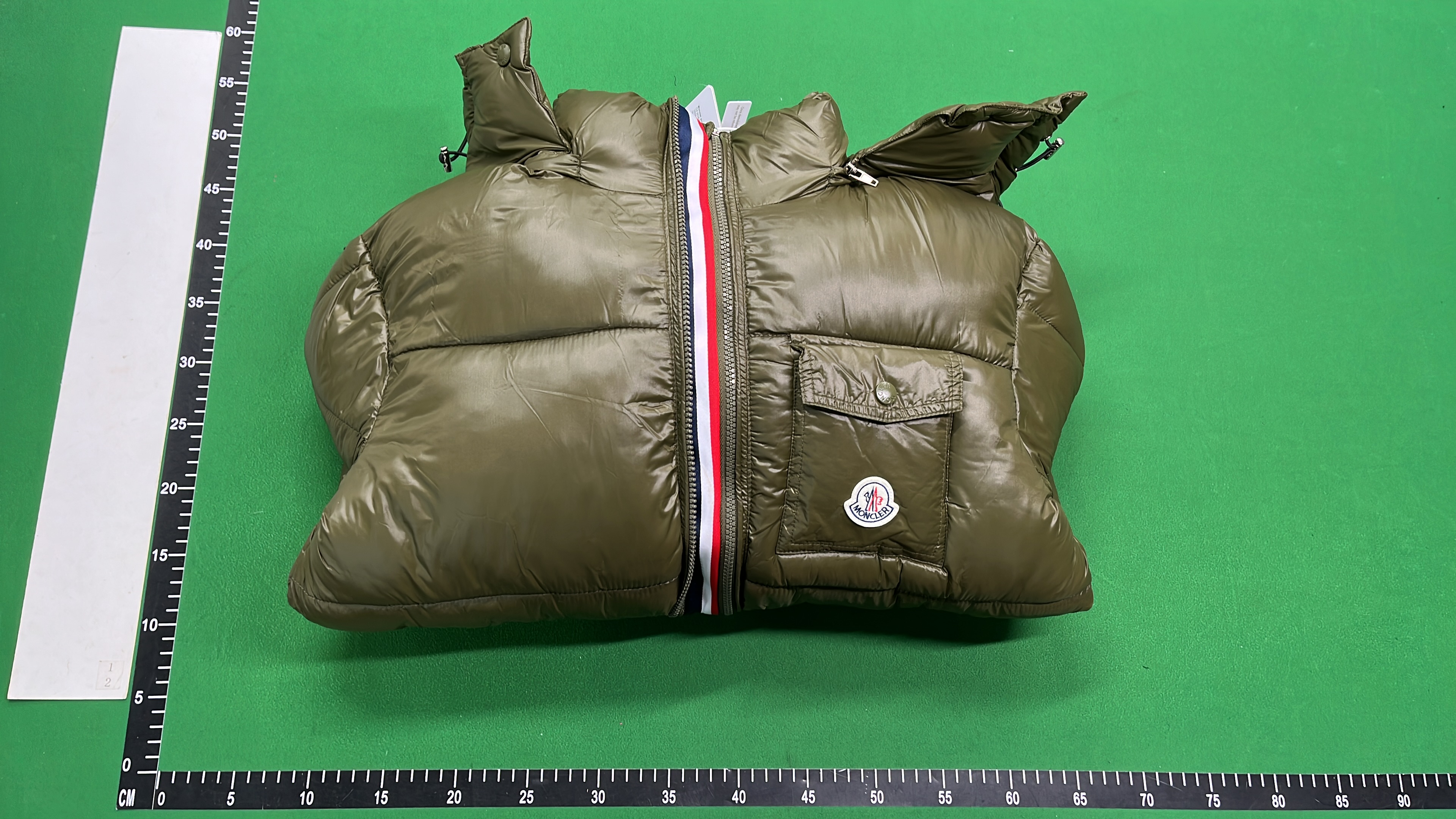 Moncler Black Puffer Jacket with Red White Stripe
