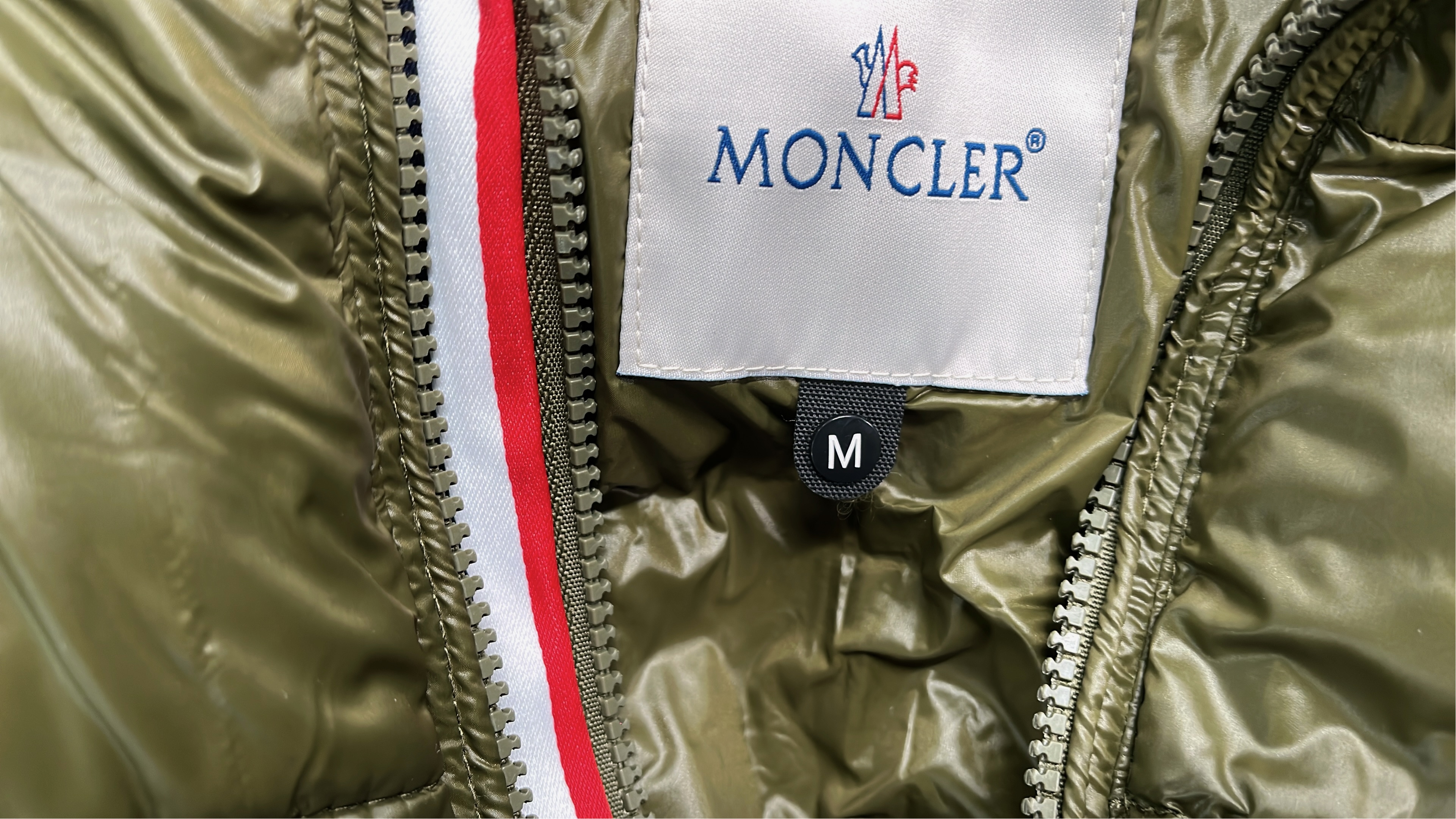 Moncler Black Puffer Jacket with Red White Stripe