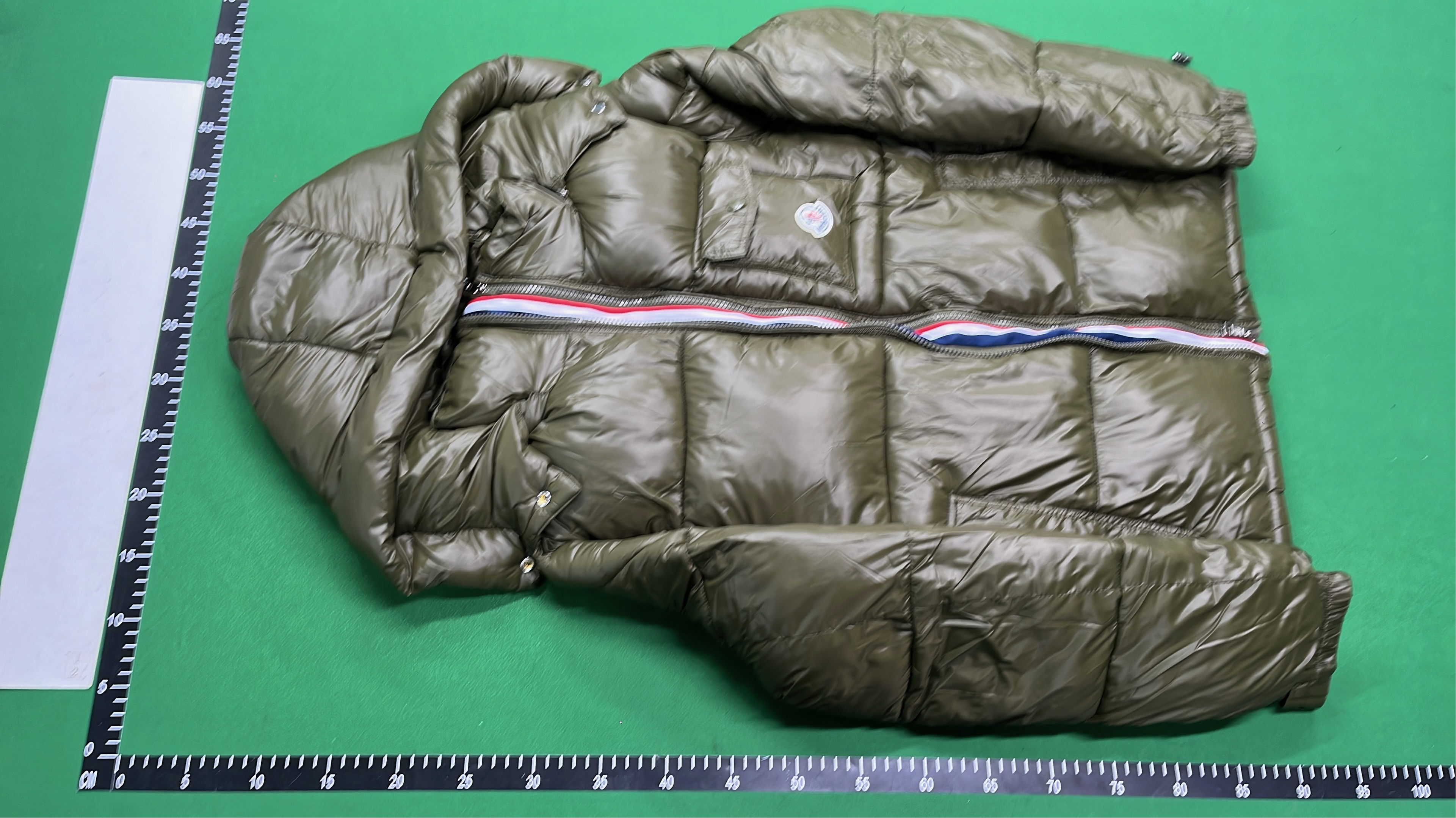Moncler Black Puffer Jacket with Red White Stripe