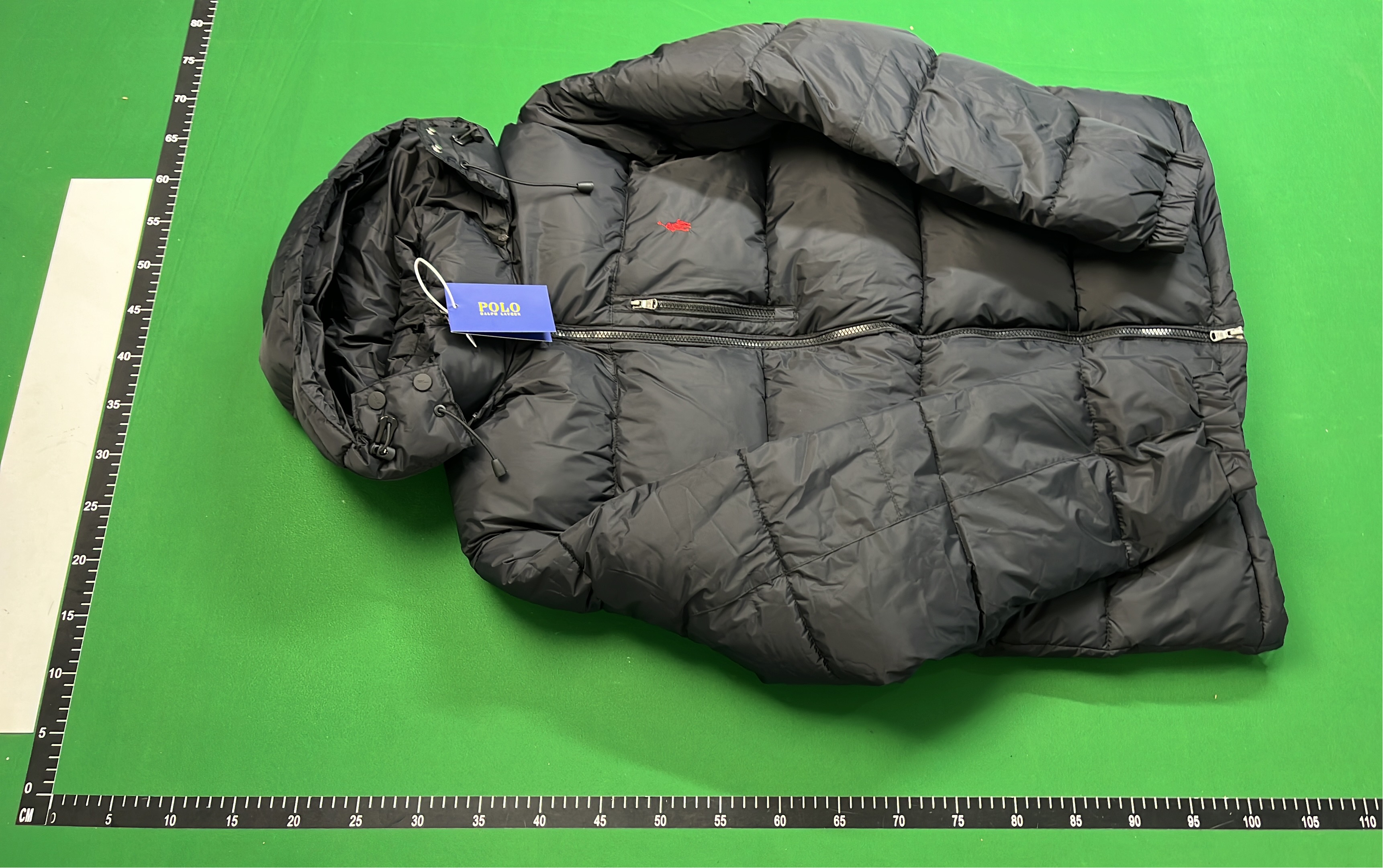 Men's Black Hooded Down Jacket with Red Pony Logo