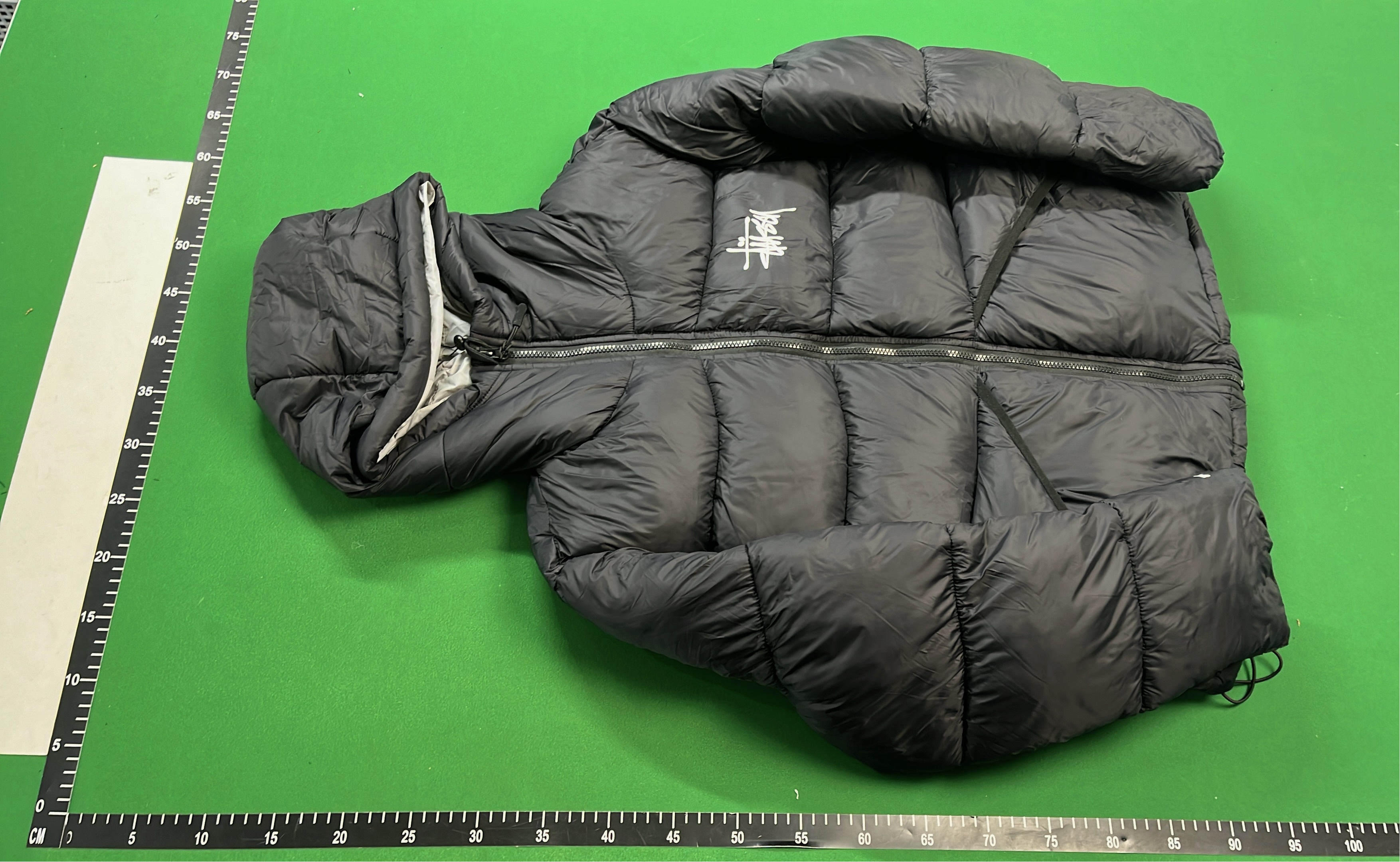 Stussy Black Grey Puffer Jacket with Hood
