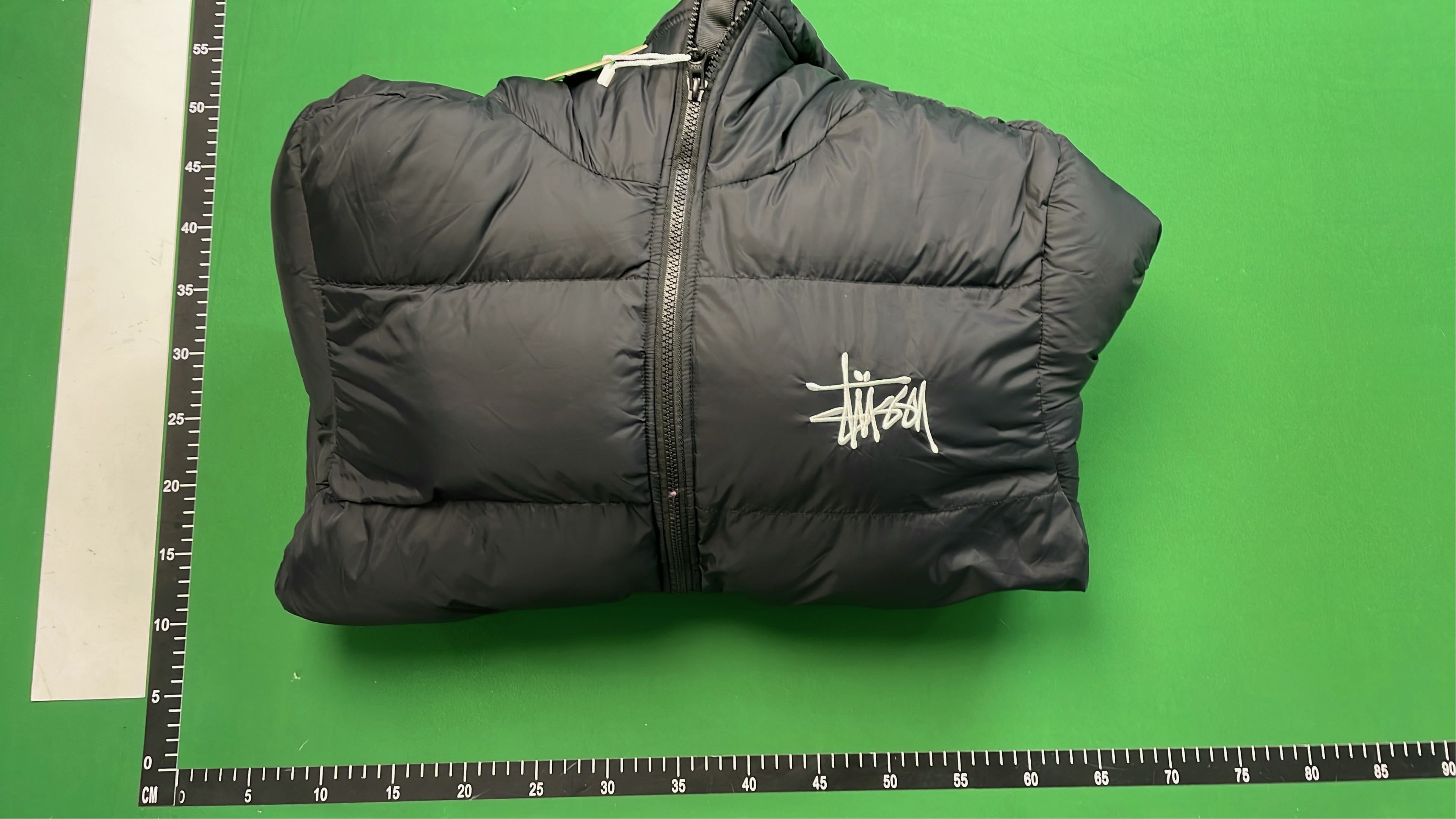 Stussy Puffer Jacket - Hooded Down Coat in Cream and Black