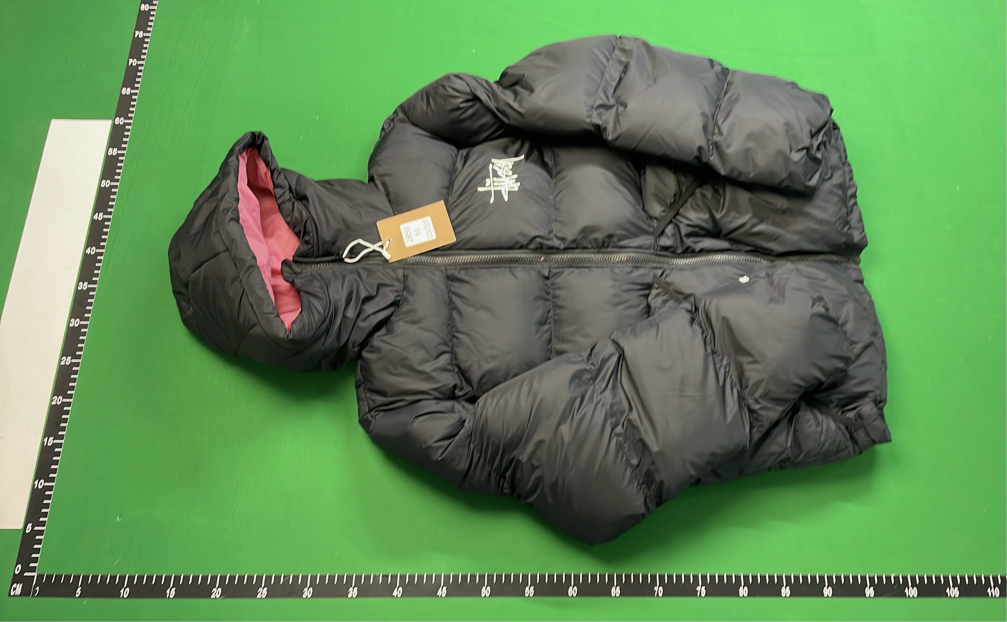 Stussy Puffer Jacket - Hooded Down Coat in Cream and Black