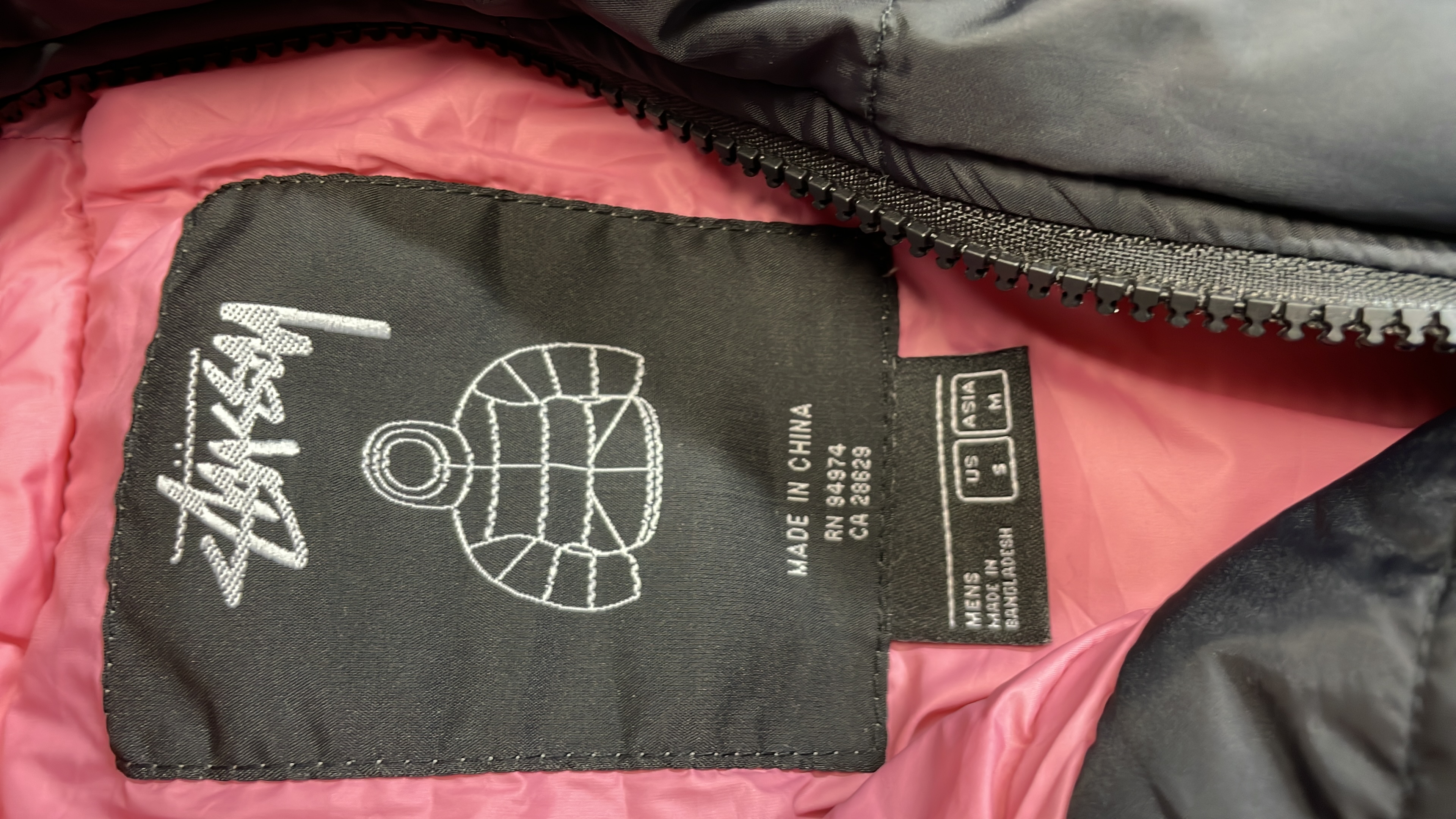 Stussy Puffer Jacket - Hooded Down Coat in Cream and Black