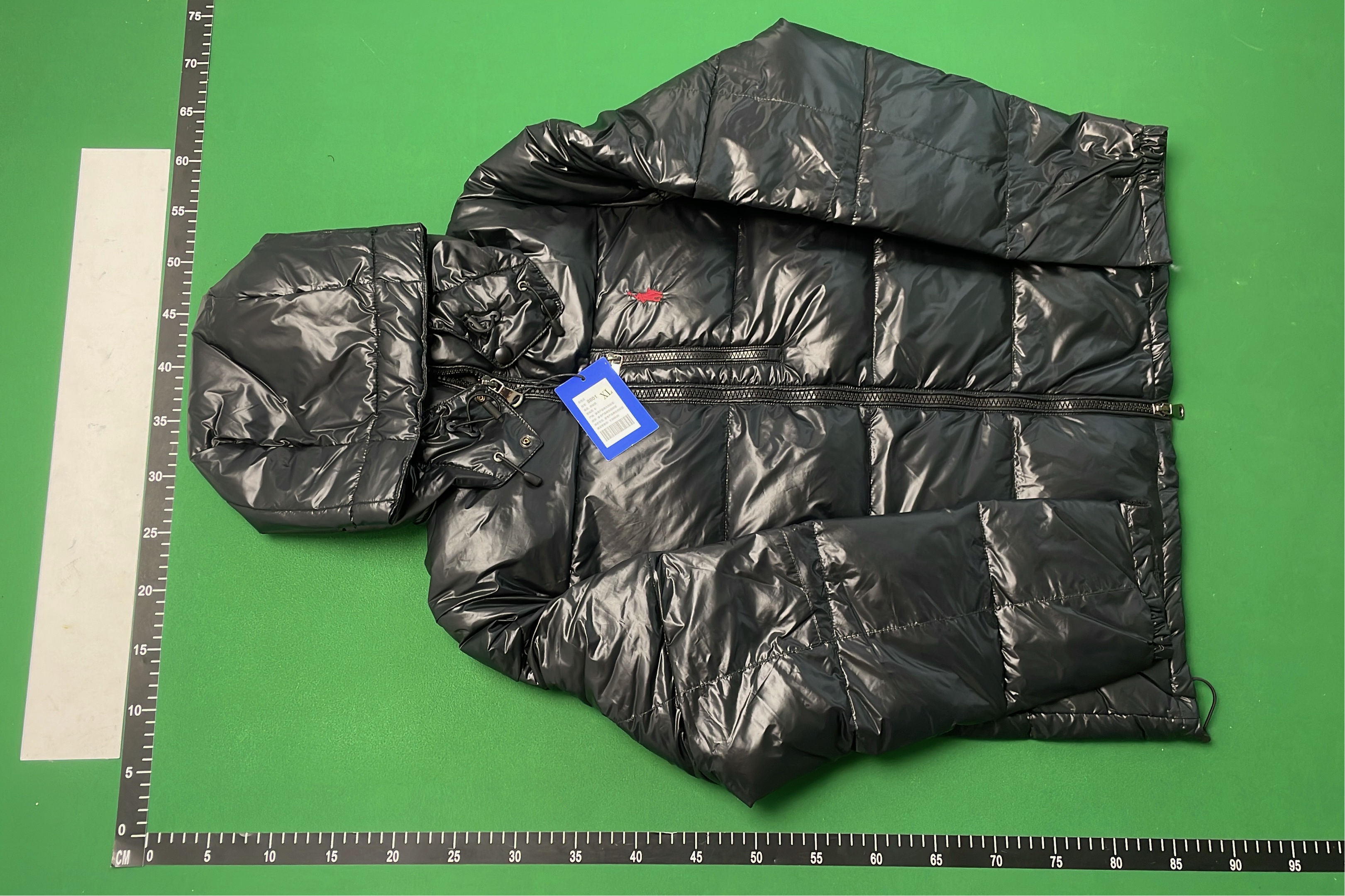 Men's Navy Blue Down Jacket with Hood - White Duck Down Filled