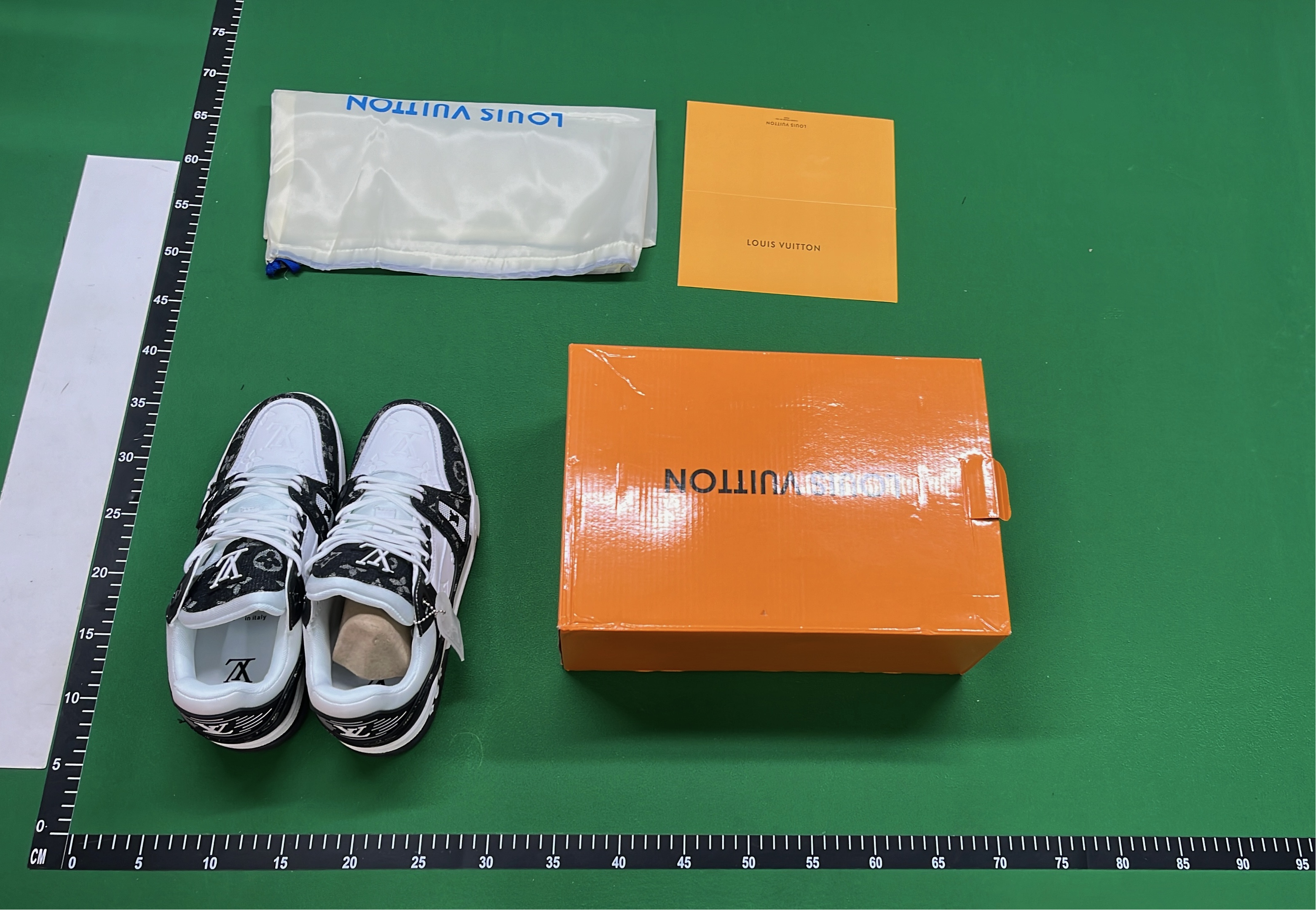 YUITION Blue White Monogram Sneakers with Chain Tag