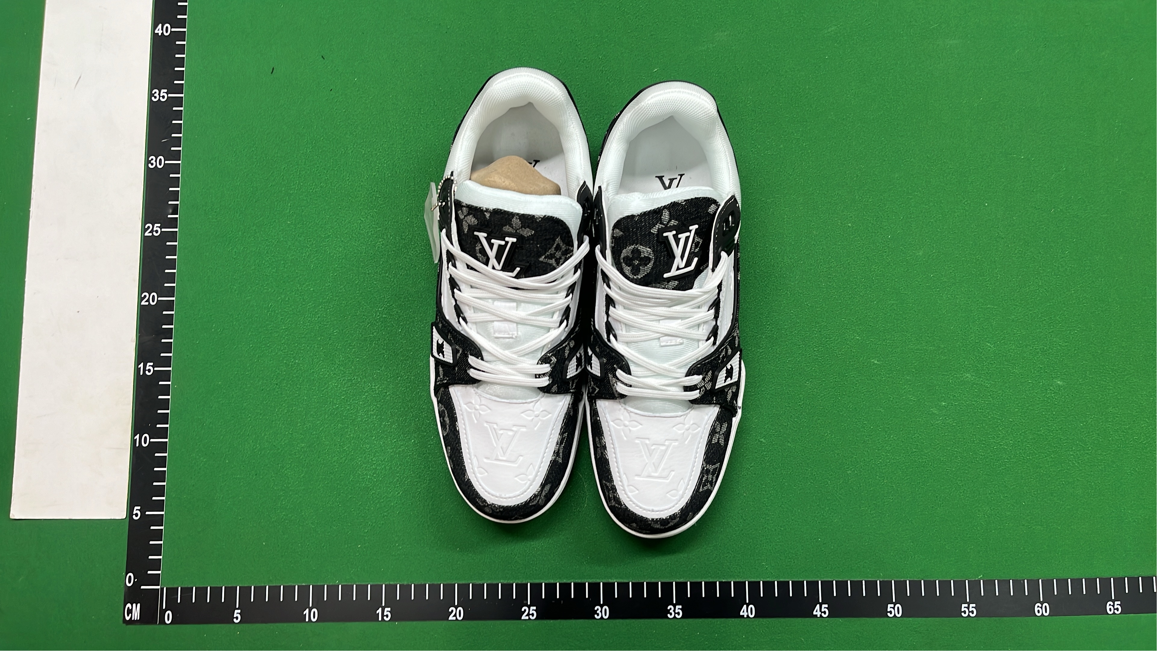 YUITION Blue White Monogram Sneakers with Chain Tag
