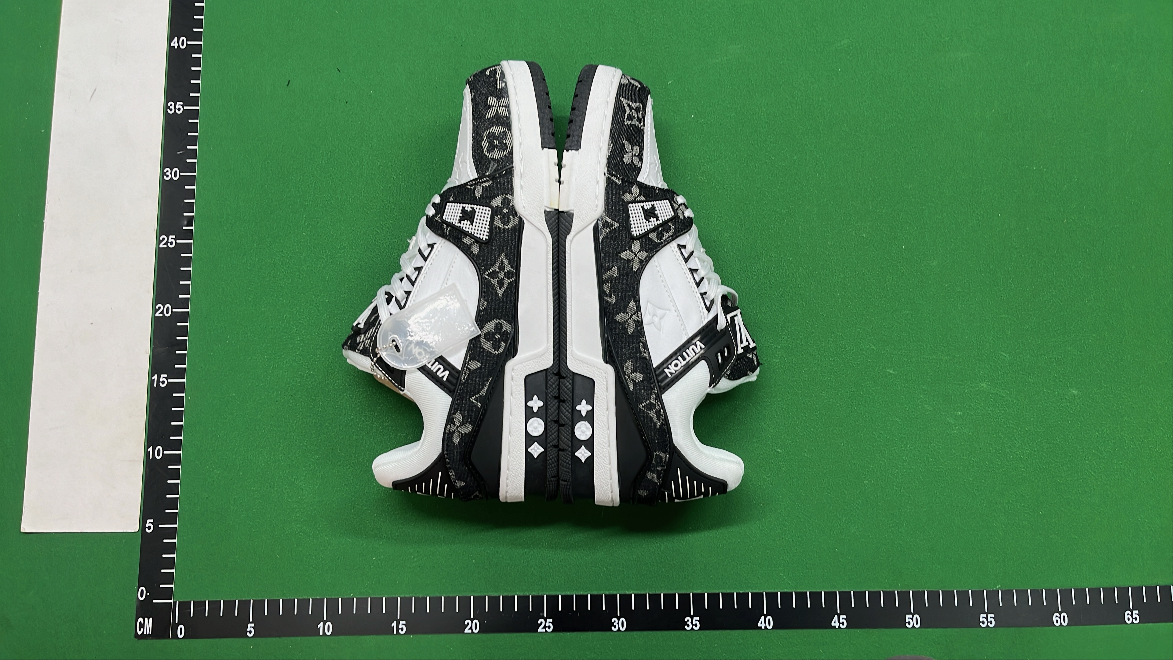 YUITION Blue White Monogram Sneakers with Chain Tag