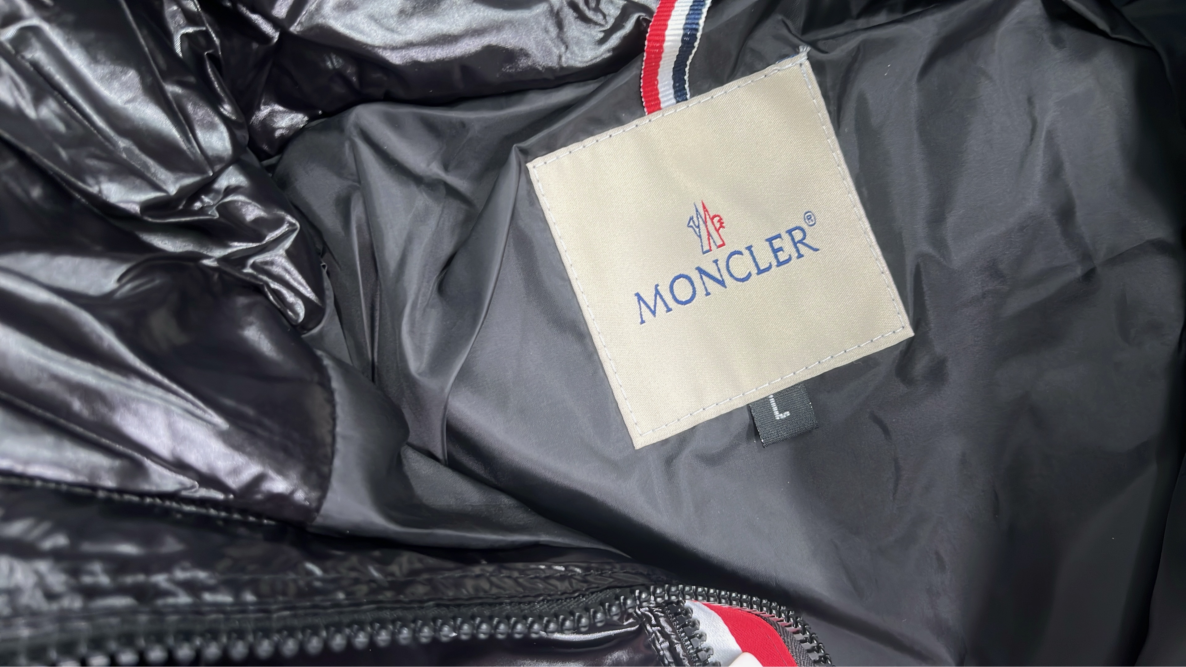 Black Moncler Down Jacket with Detachable Hood and Logo Patch