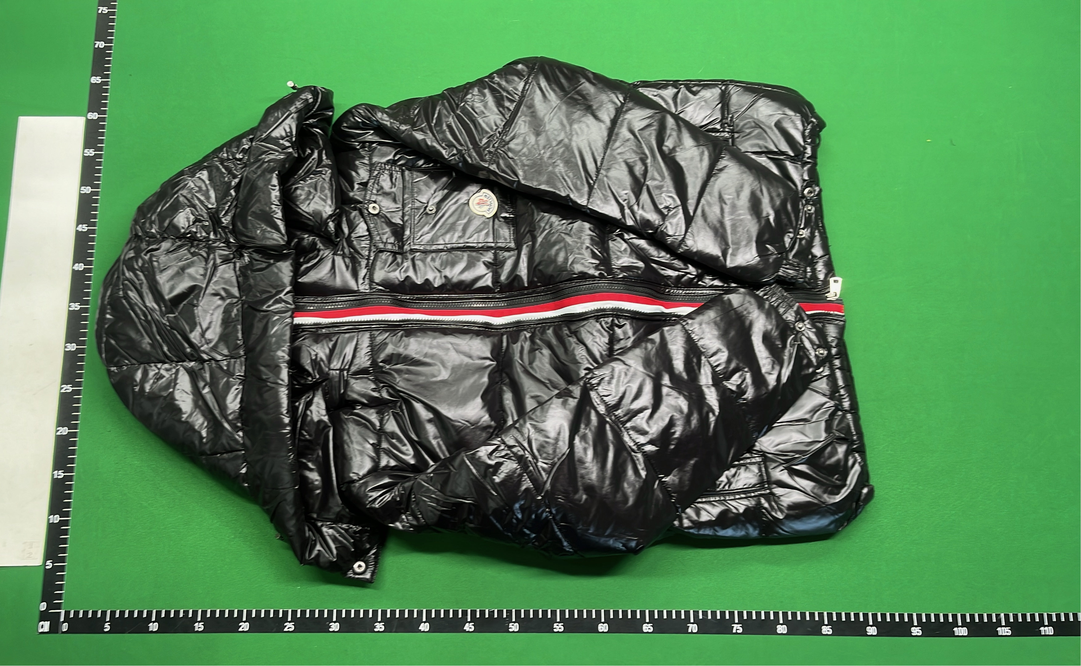 Black Moncler Down Jacket with Detachable Hood and Logo Patch