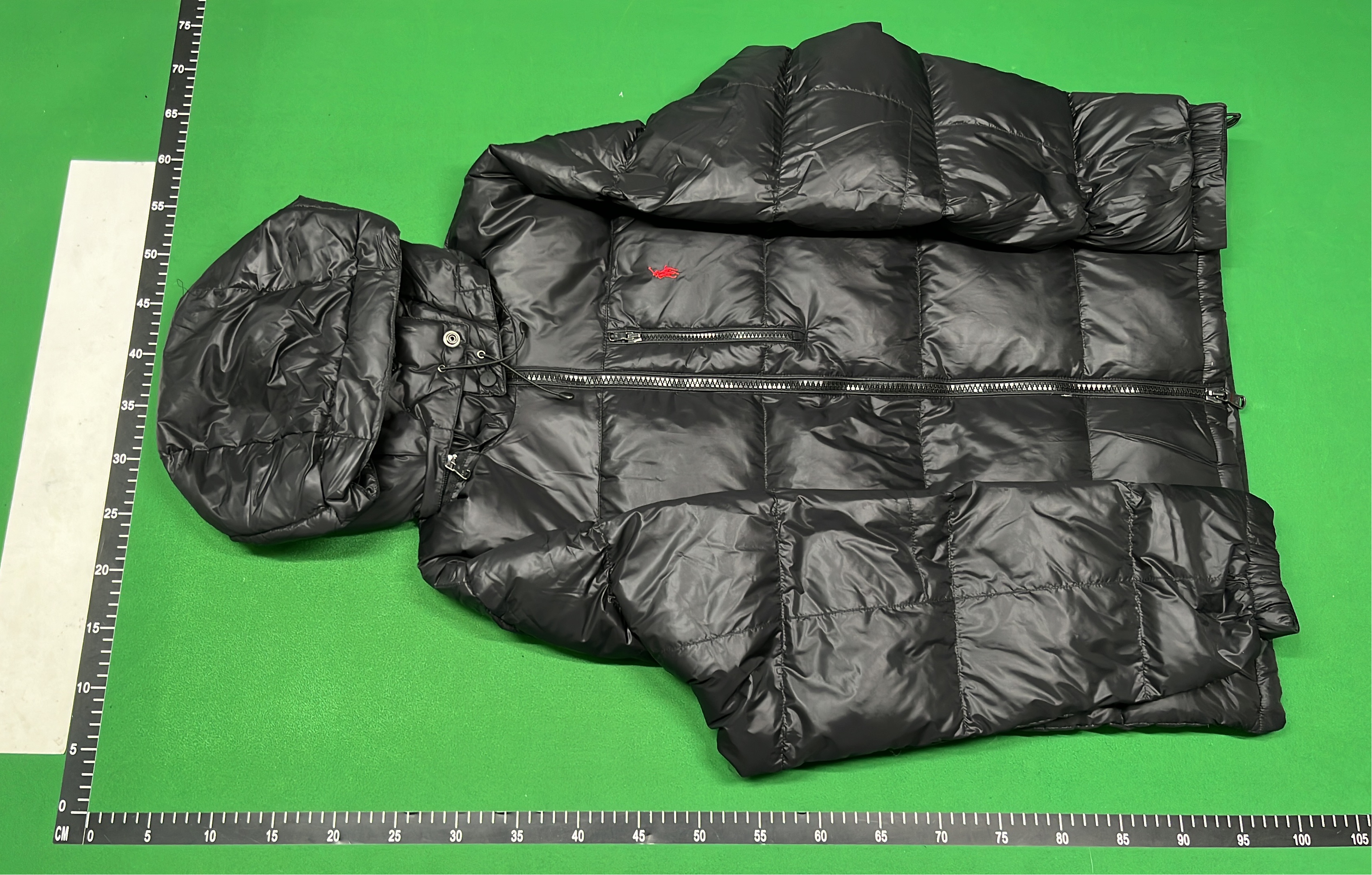 Black Down Puffer Jacket with Hood and Zipper Front