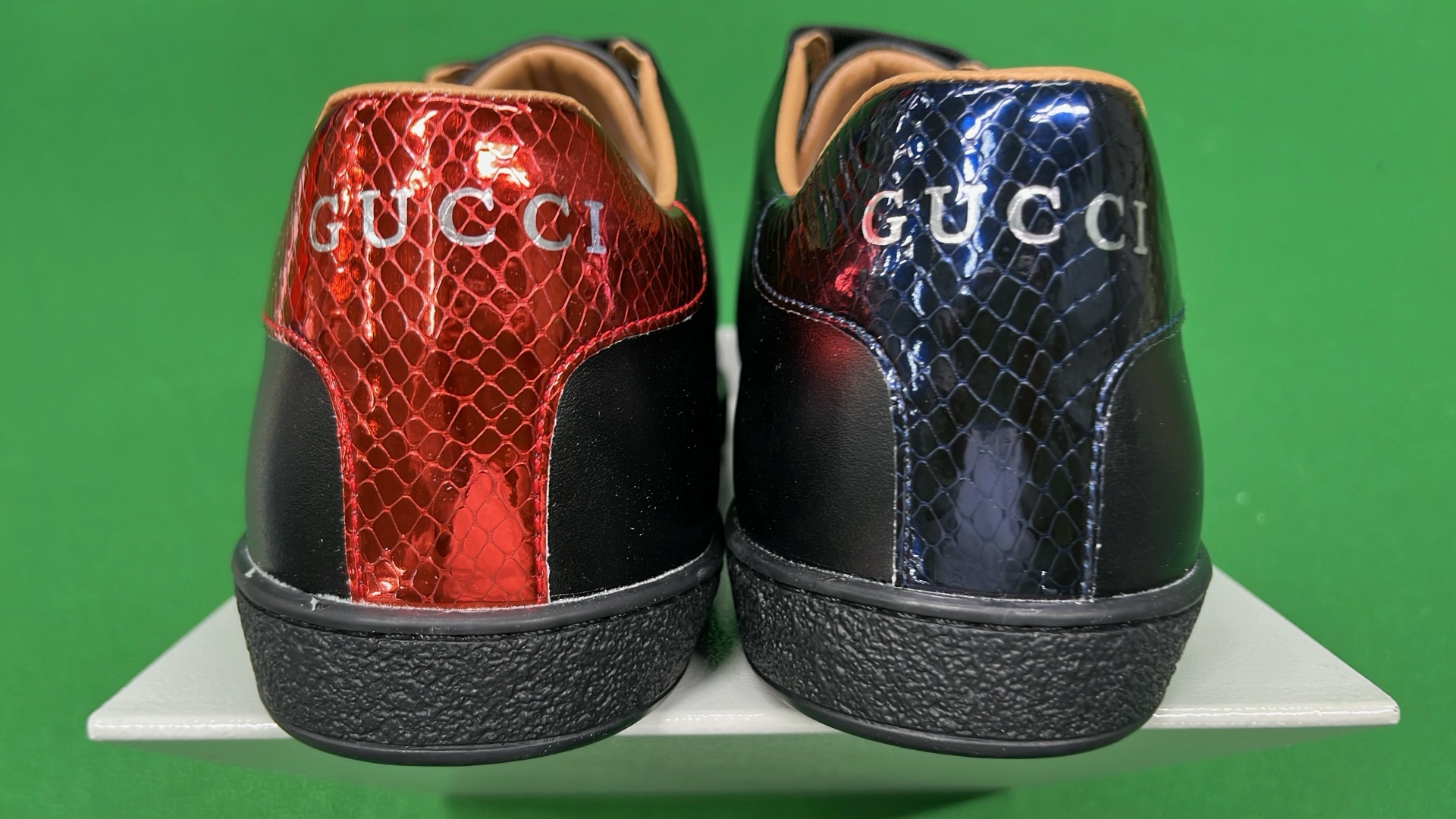 White Gucci Sneakers with Red Stars and Heart Design