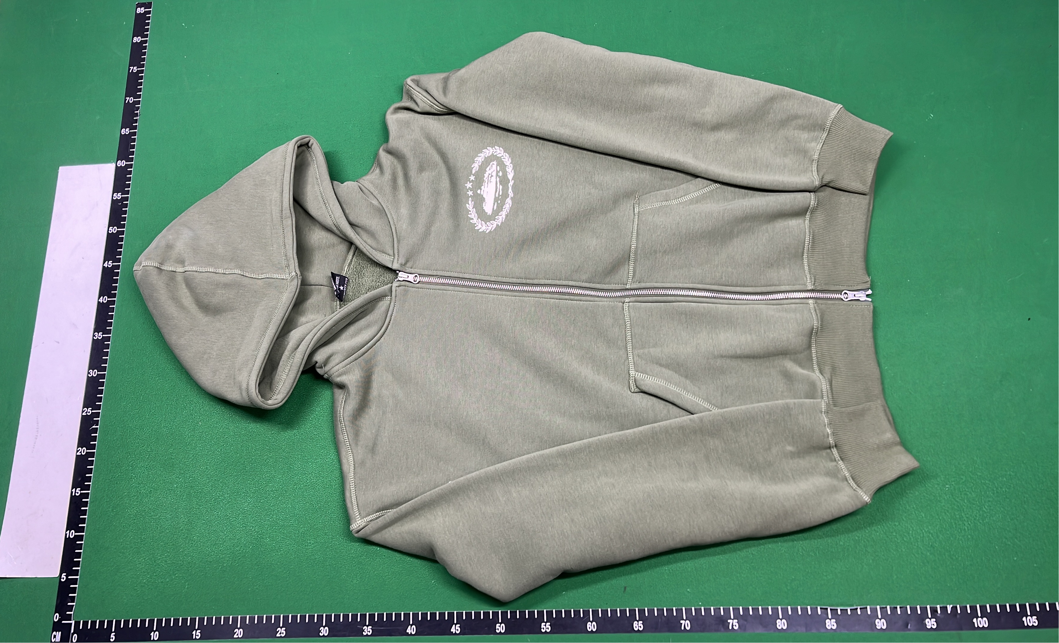 Olive Green Zip-Up Hoodie with Embroidered Logo
